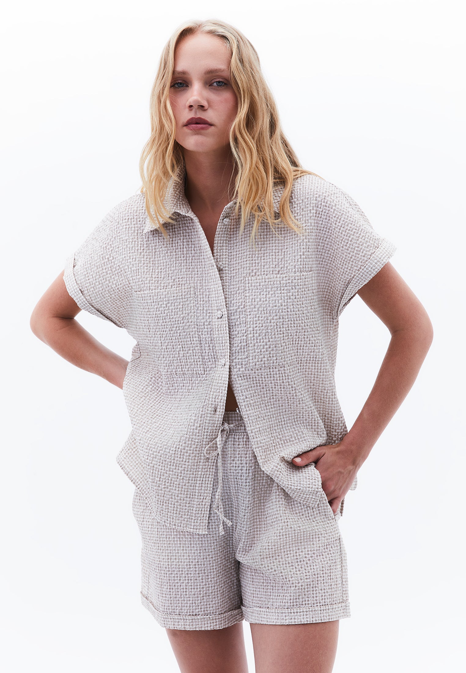 Short Sleeve Shirt - FEATHER GRAY GINGHAM