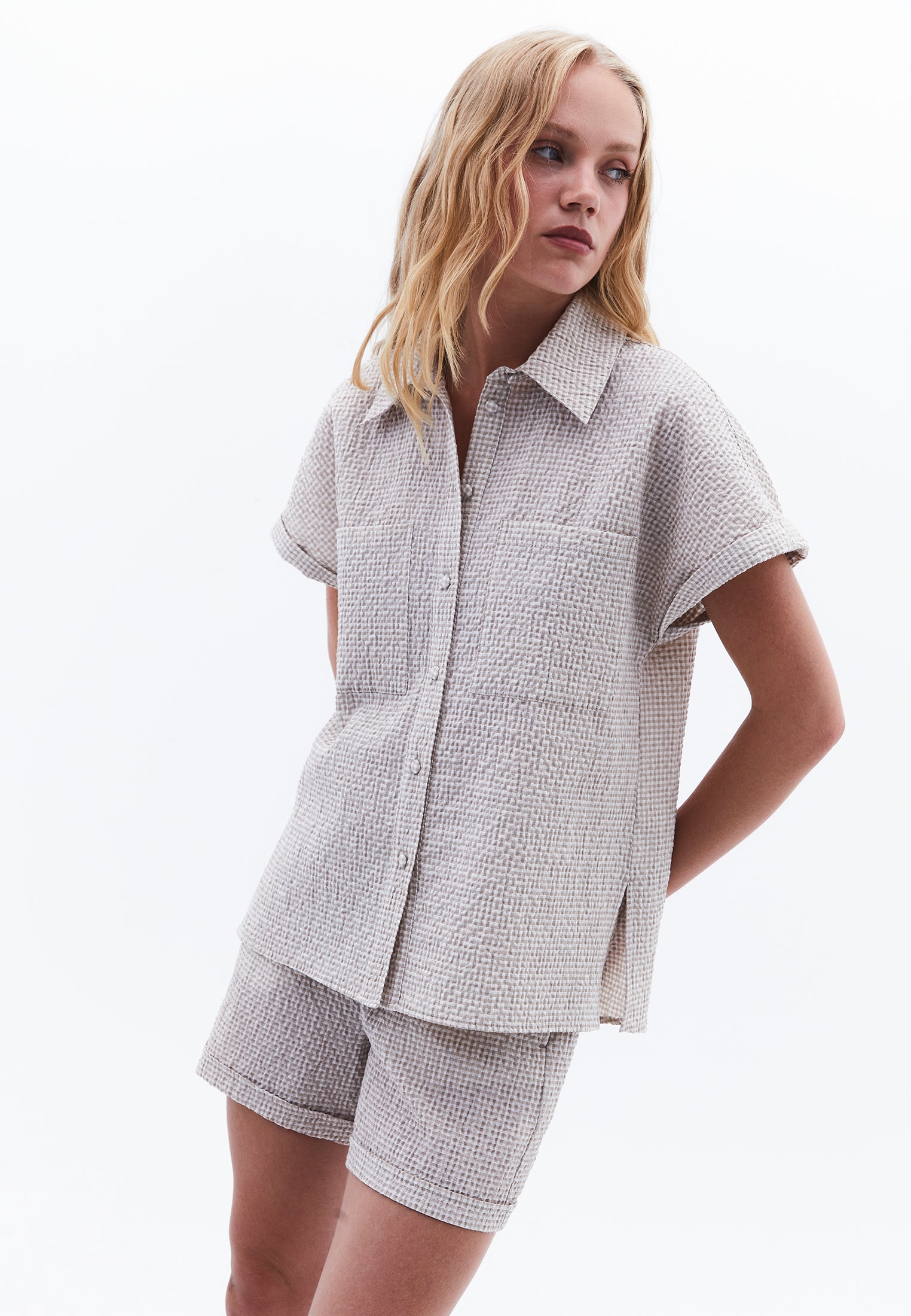 Short Sleeve Shirt - FEATHER GRAY GINGHAM