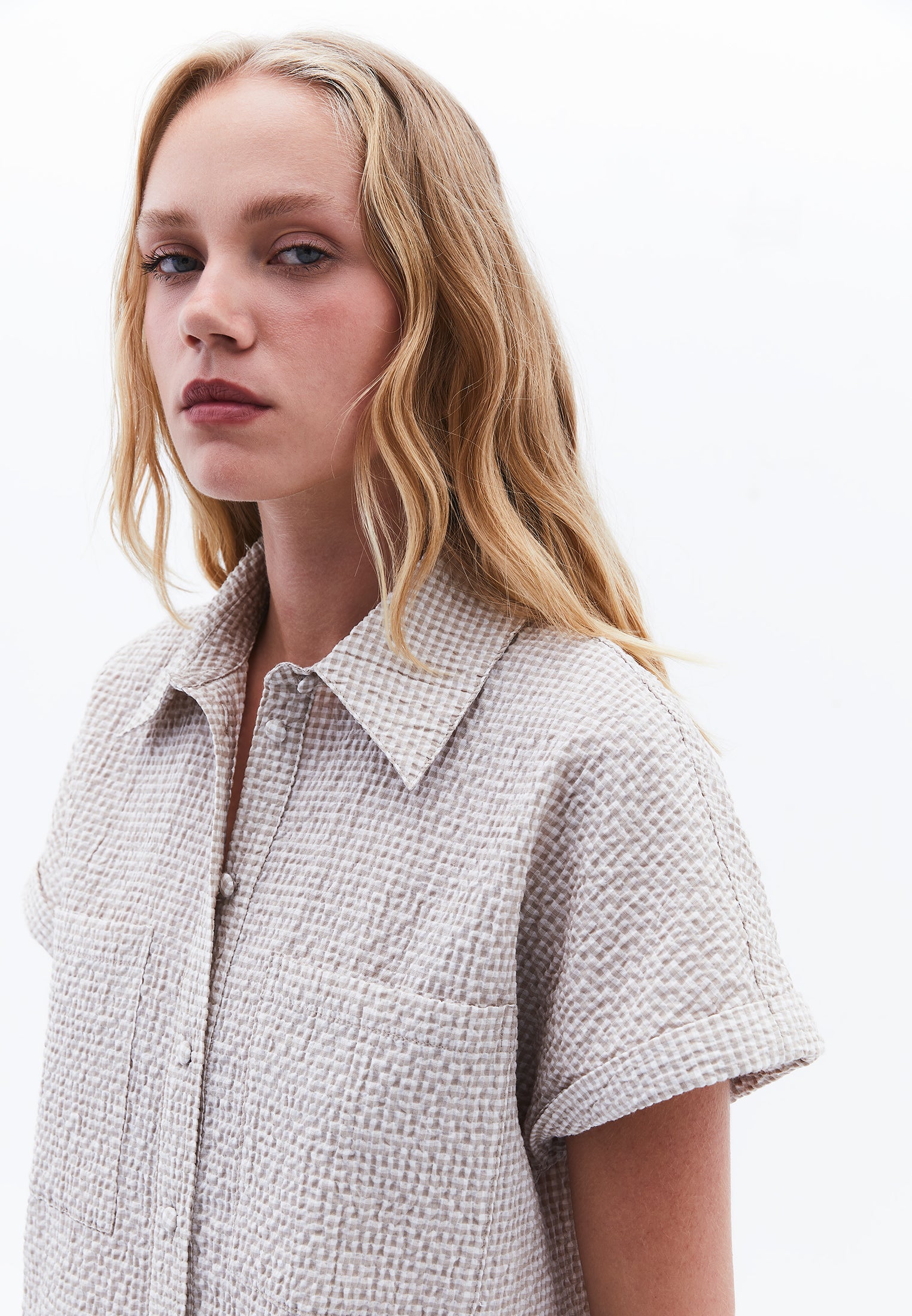 Short Sleeve Shirt - FEATHER GRAY GINGHAM