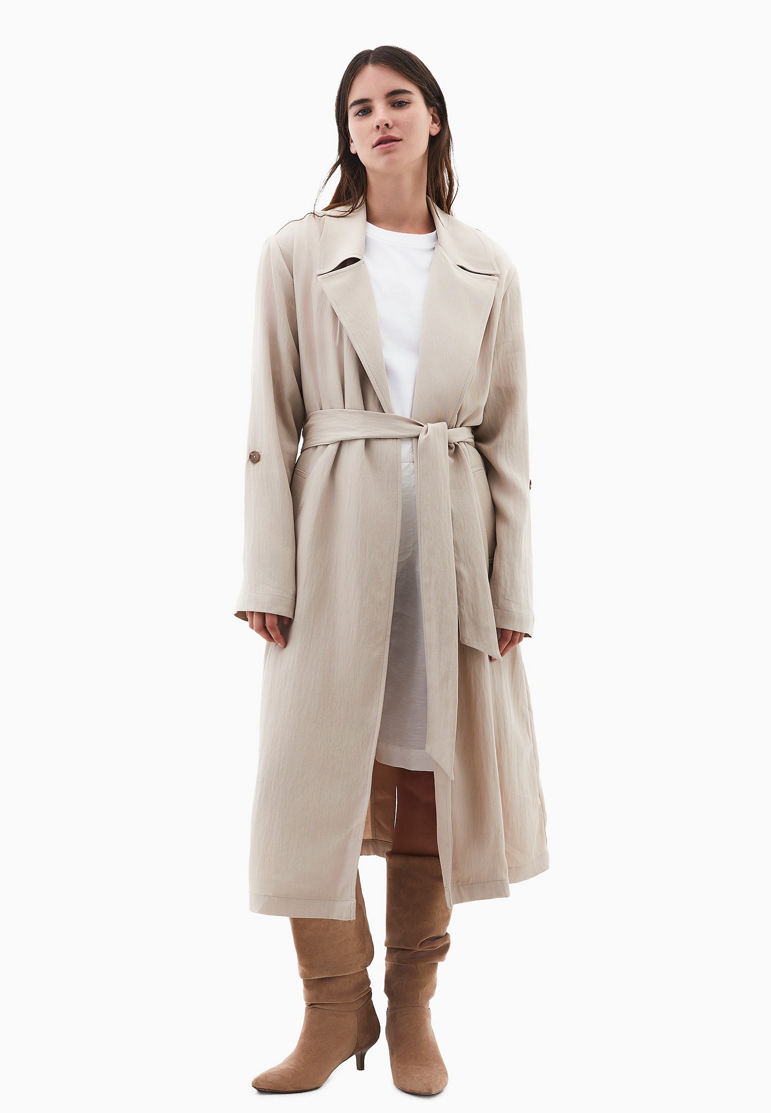 Long Coat With Belt Detail - FEATHER GRAY
