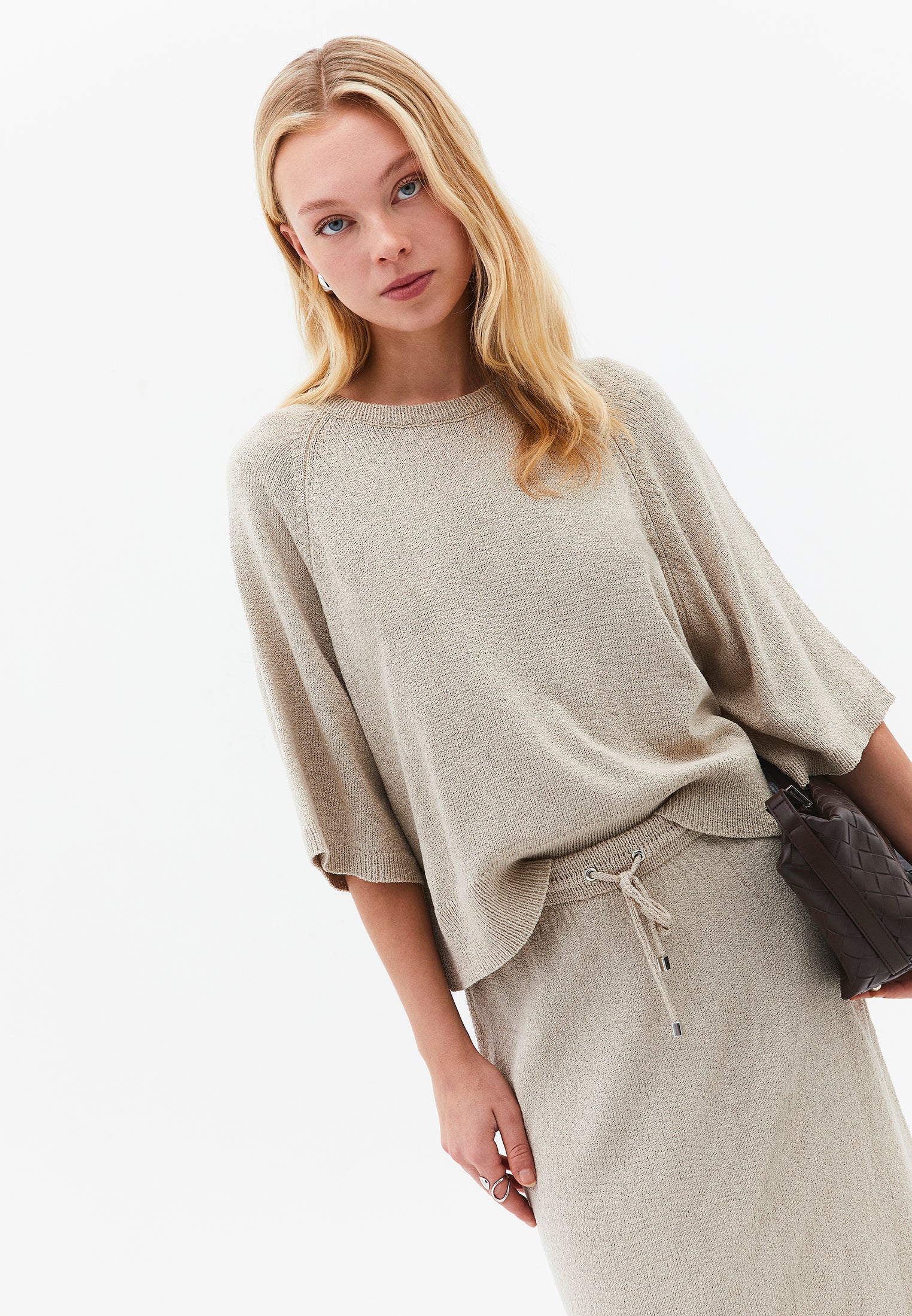 Raglan Sleeve Loose Fit Crew Neck Sweater - FEATHER GRAY