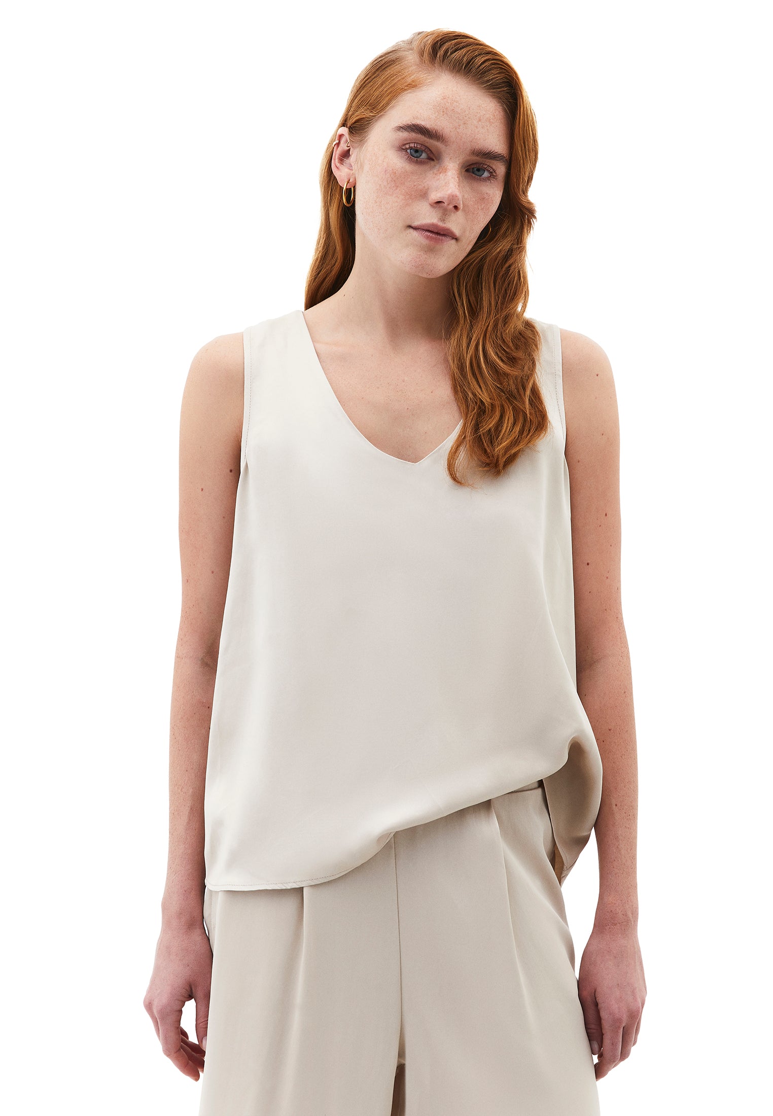 U Neck Tank Top With Button Details - FEATHER GRAY