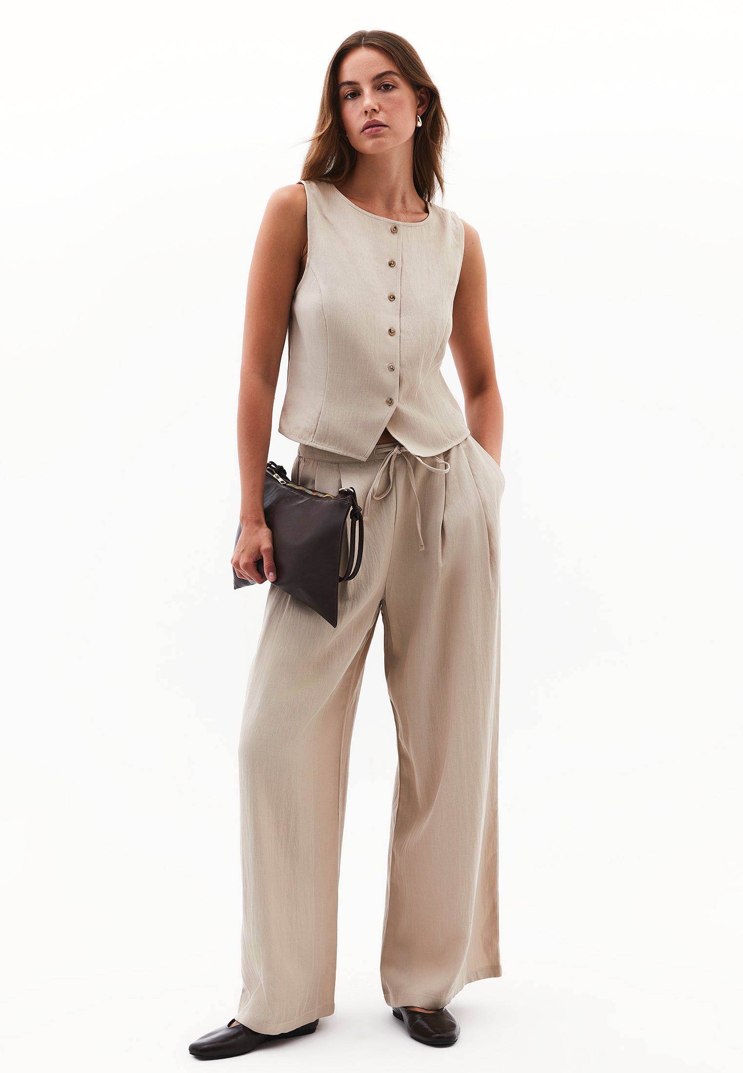 Vest With Button Details - FEATHER GRAY