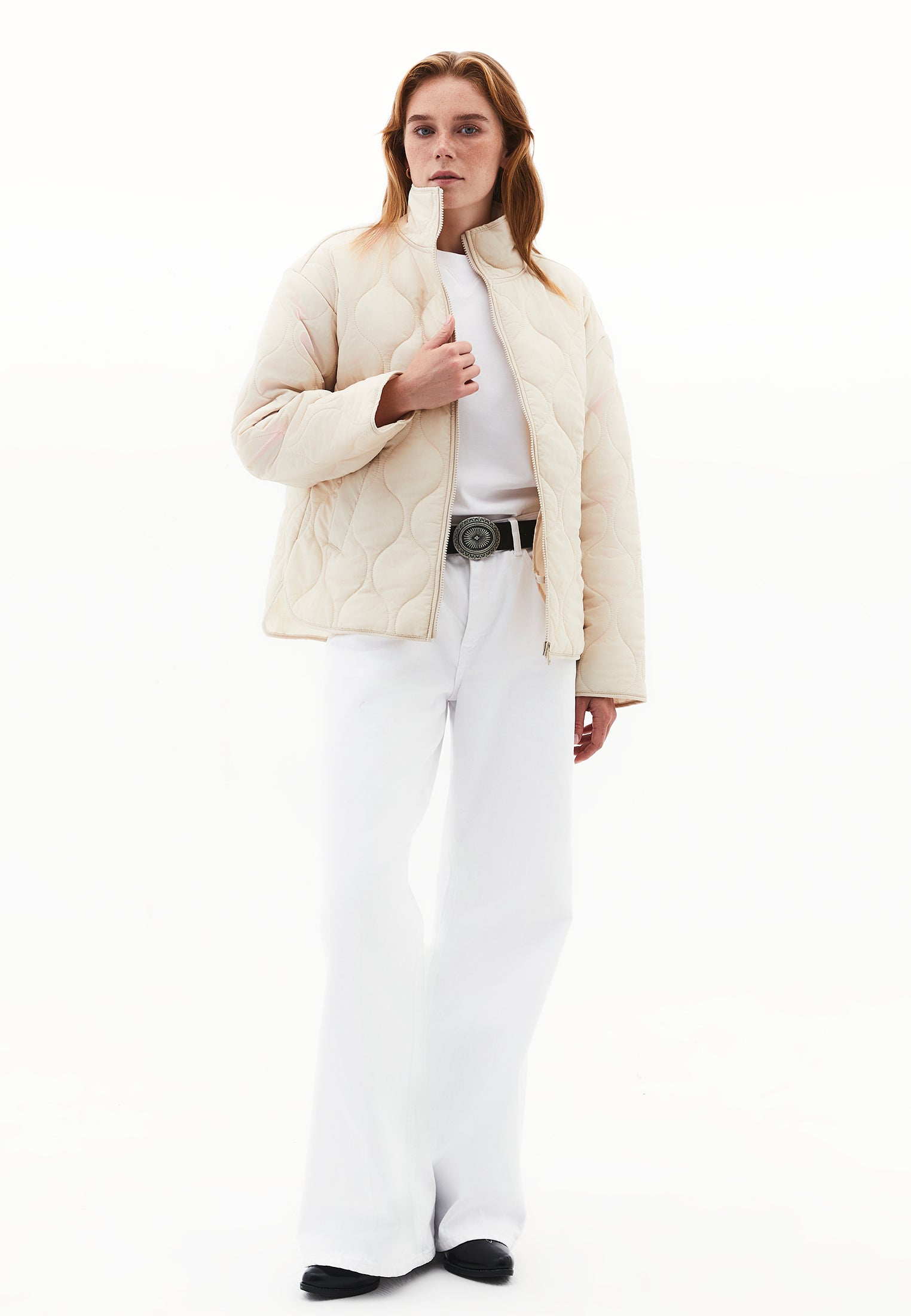 High Collar Quilted Coat - FEATHER GRAY