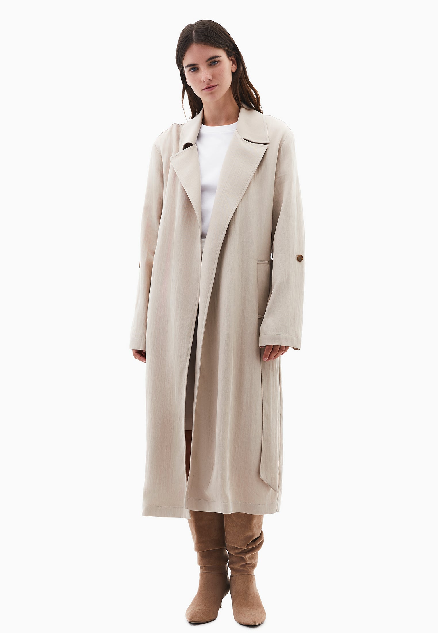 Long Coat With Belt Detail - FEATHER GRAY
