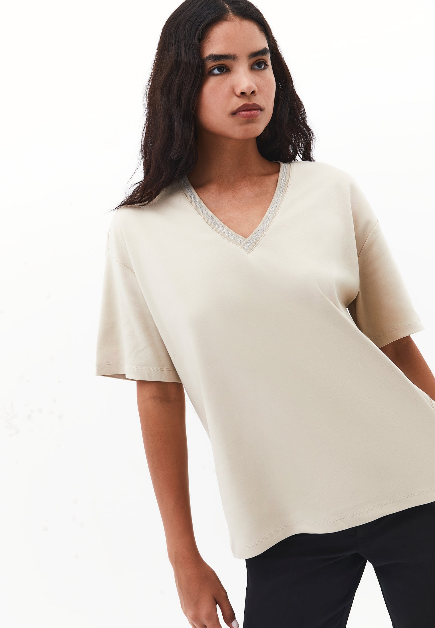 تي شيرت قطني كبير الحجم - رمادي فاتح