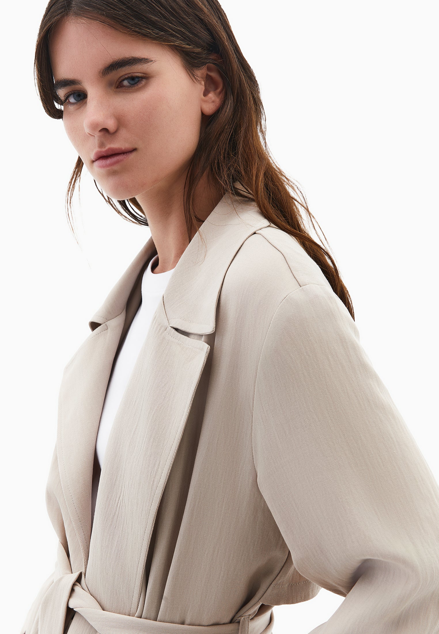 Long Coat With Belt Detail - FEATHER GRAY