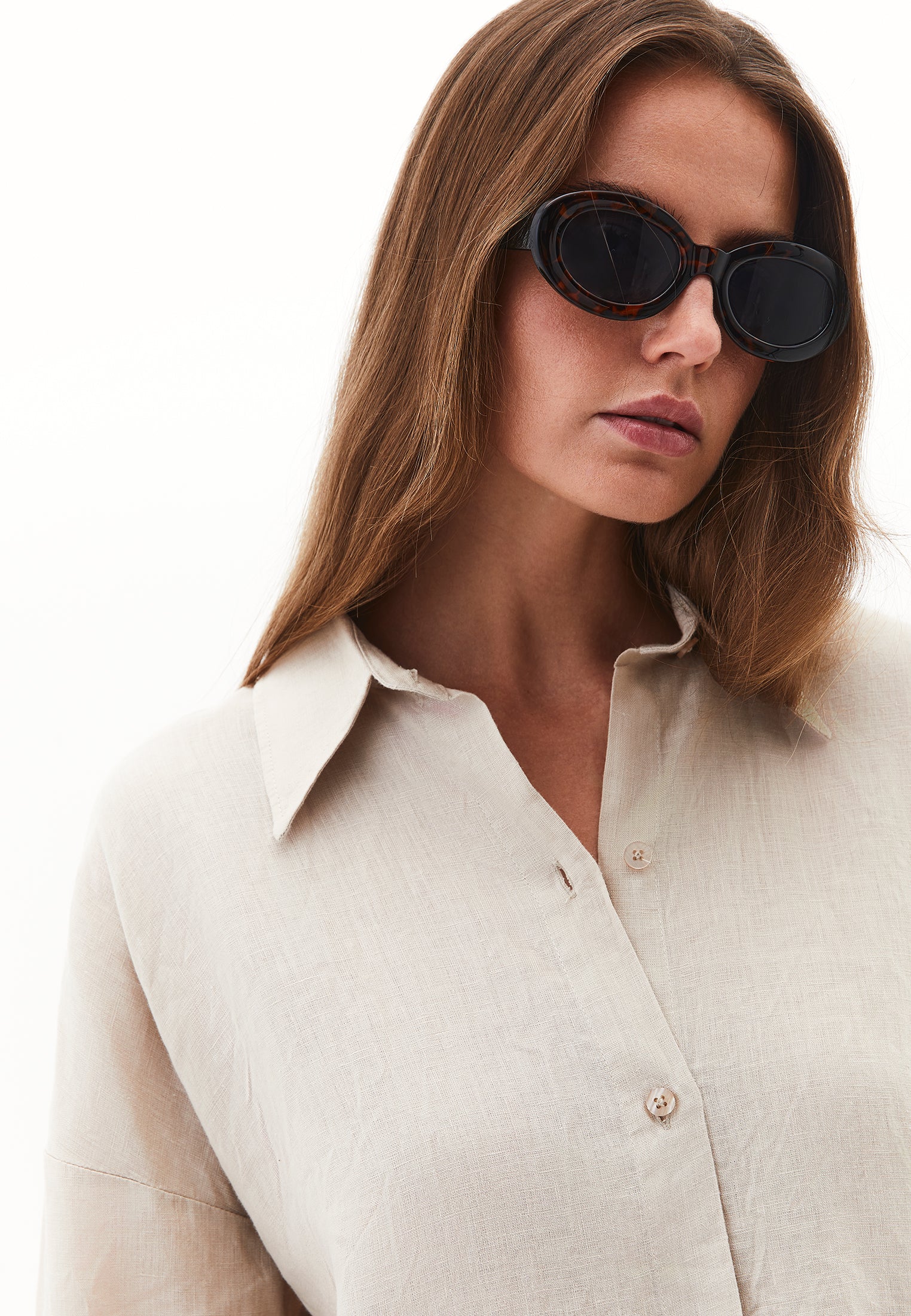 Linen Shirt With Large Fit And Buttons - FEATHER GRAY