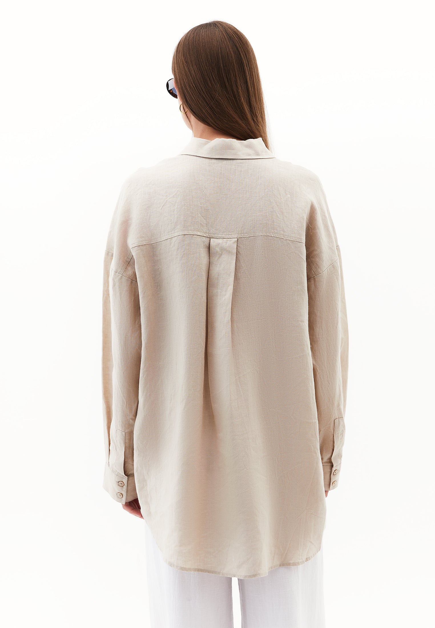 Linen Shirt With Large Fit And Buttons - FEATHER GRAY