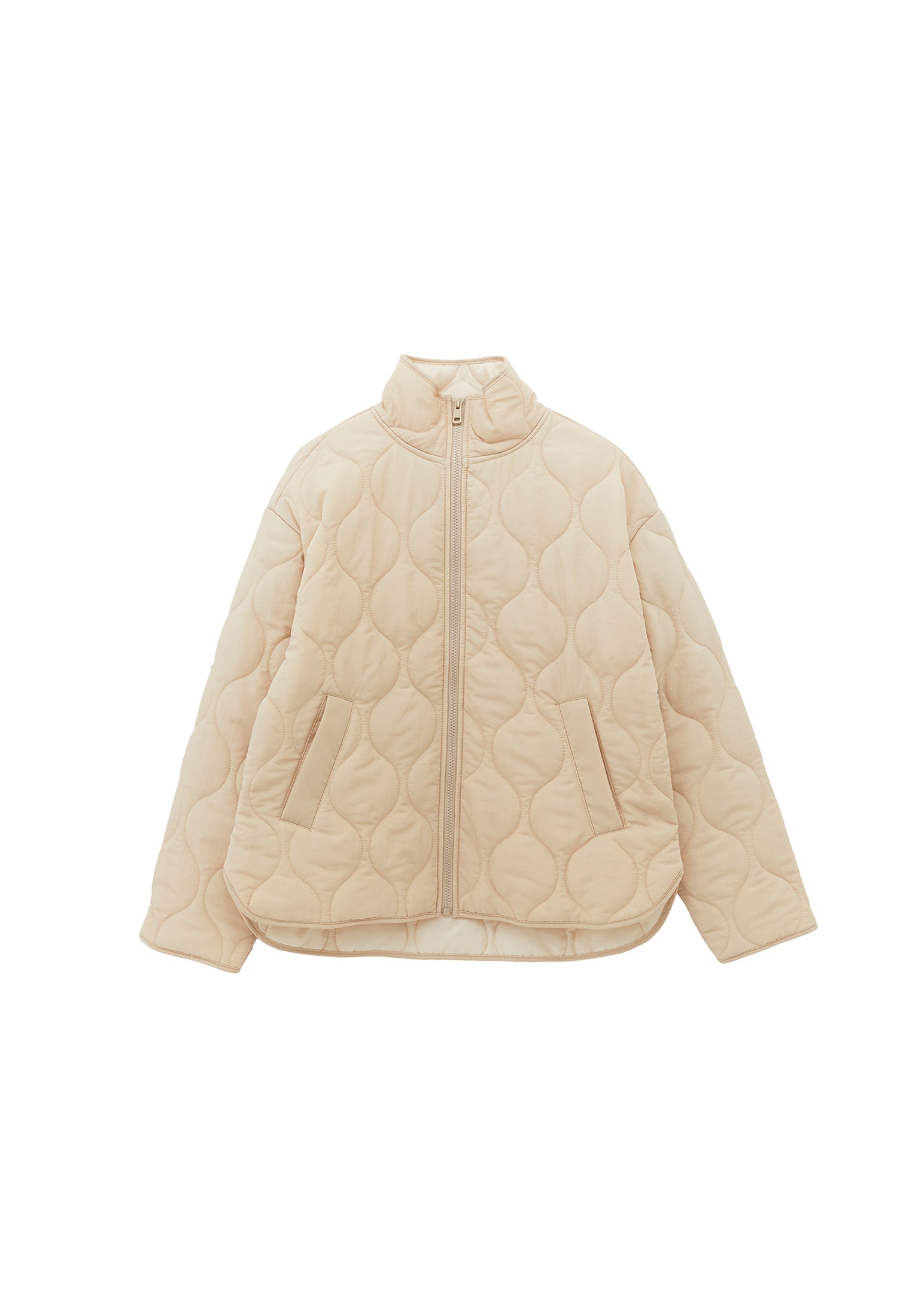 High Collar Quilted Coat - FEATHER GRAY