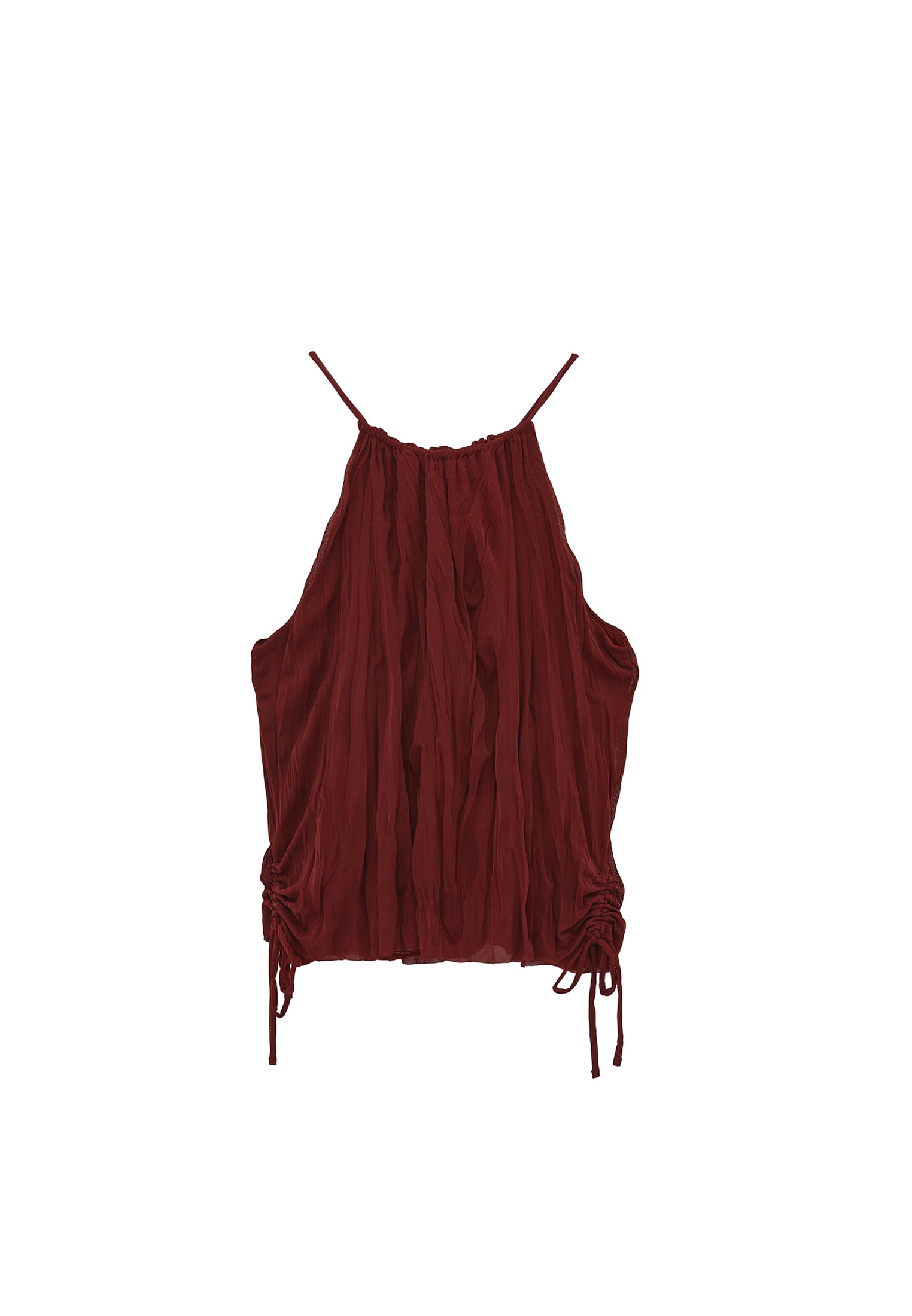 بلوزة مجعدة برقبة رقبة الرسن - طوب حارق