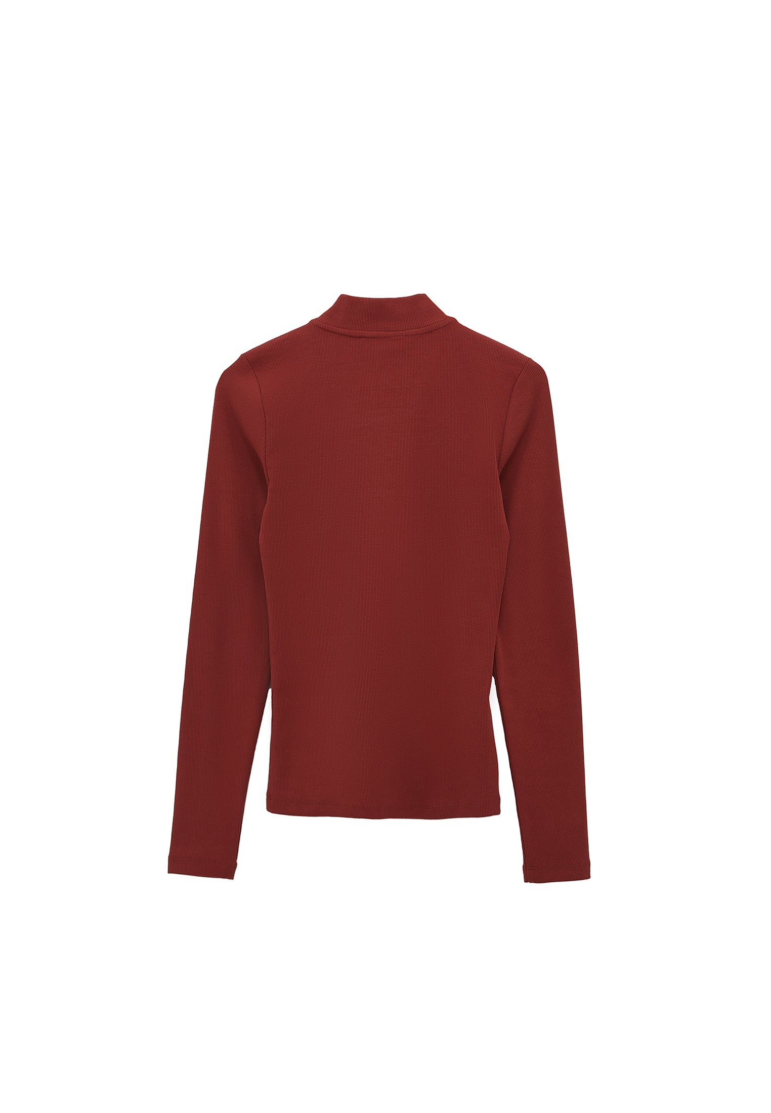 تي شيرت بياقة عالية بياقة عالية مفصلة بسحاب - FIRED BRICK