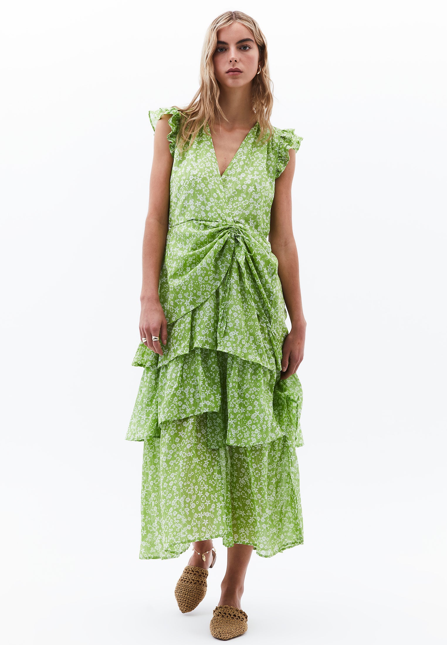 فستان طويل مع تفاصيل كشكش - مشط زهري