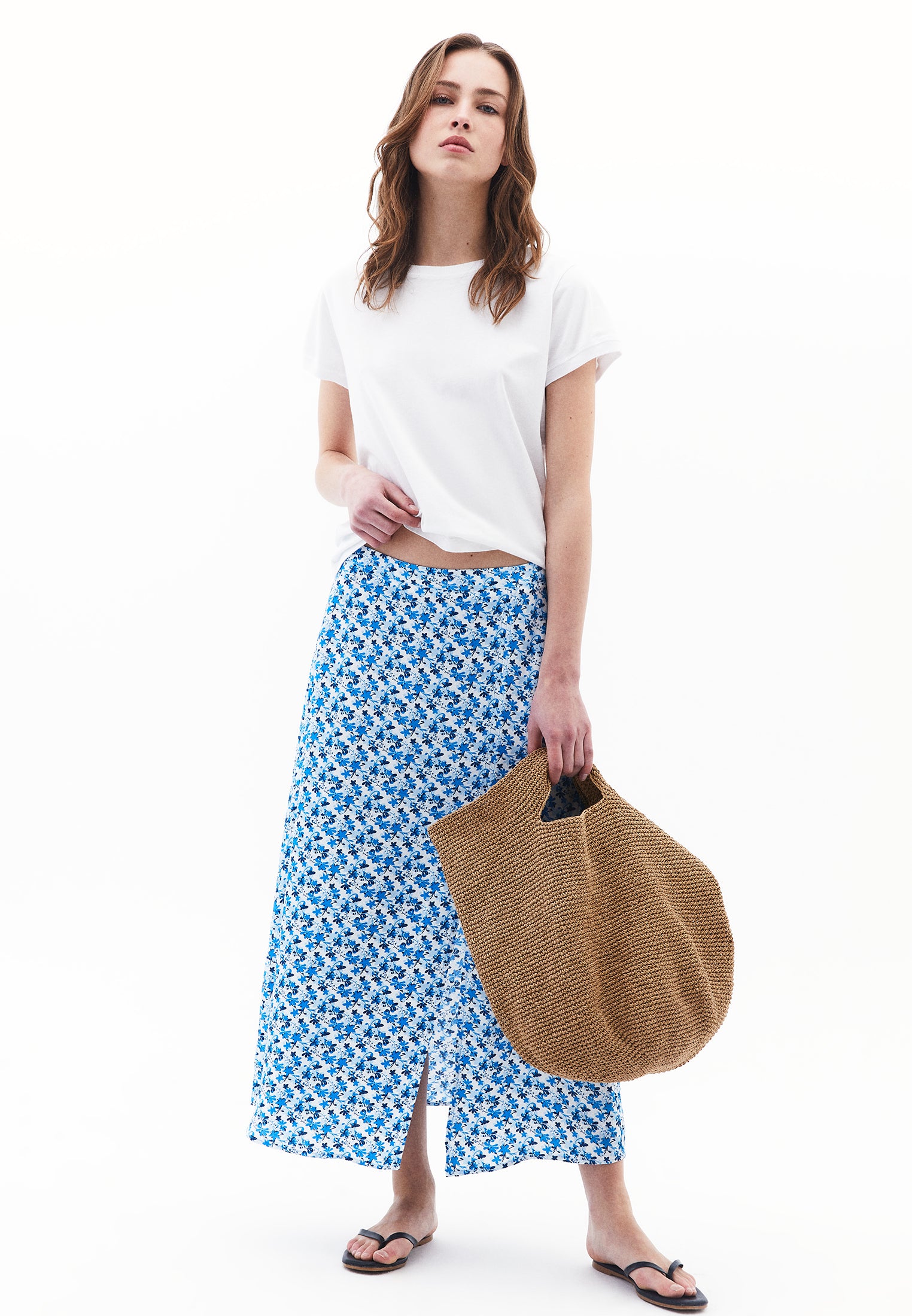 Midi Skirt With Slit Detail - FLORAL COMB