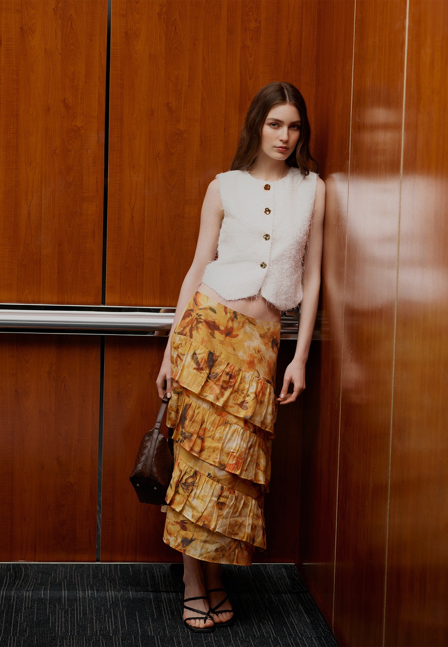 Ruffled Linen Skirt - FLORAL COMB