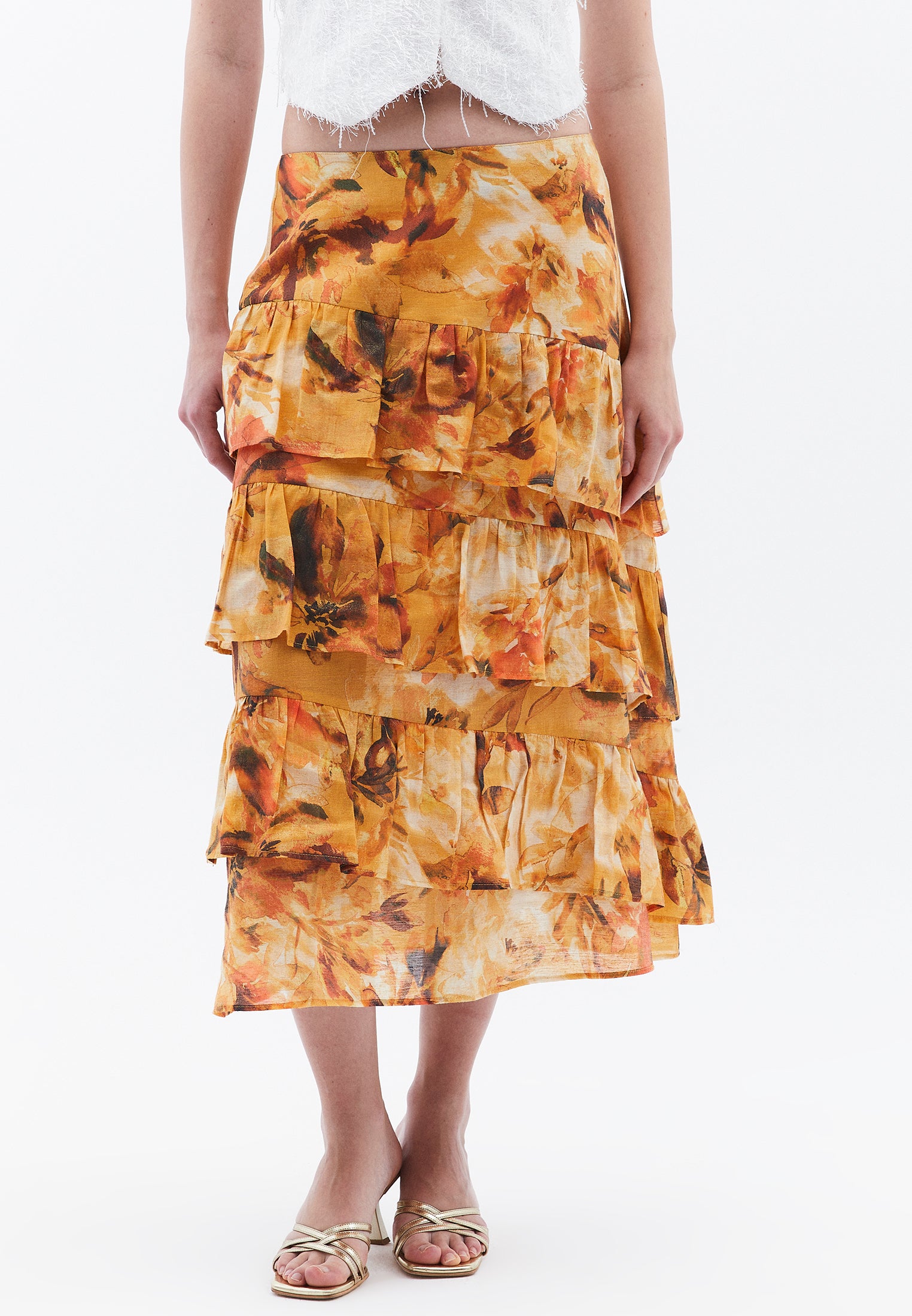Ruffled Linen Skirt - FLORAL COMB