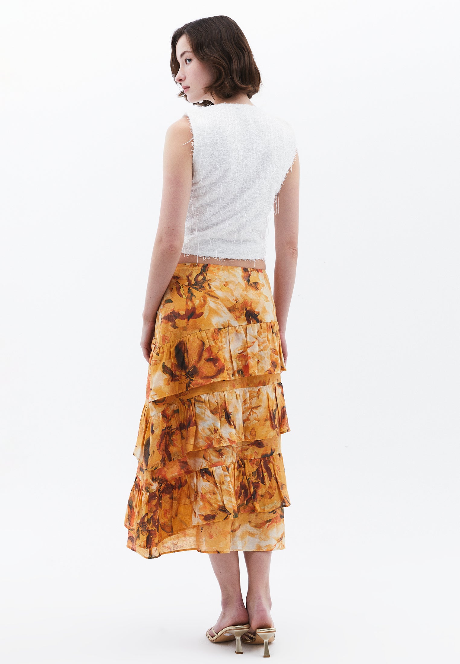 Ruffled Linen Skirt - FLORAL COMB