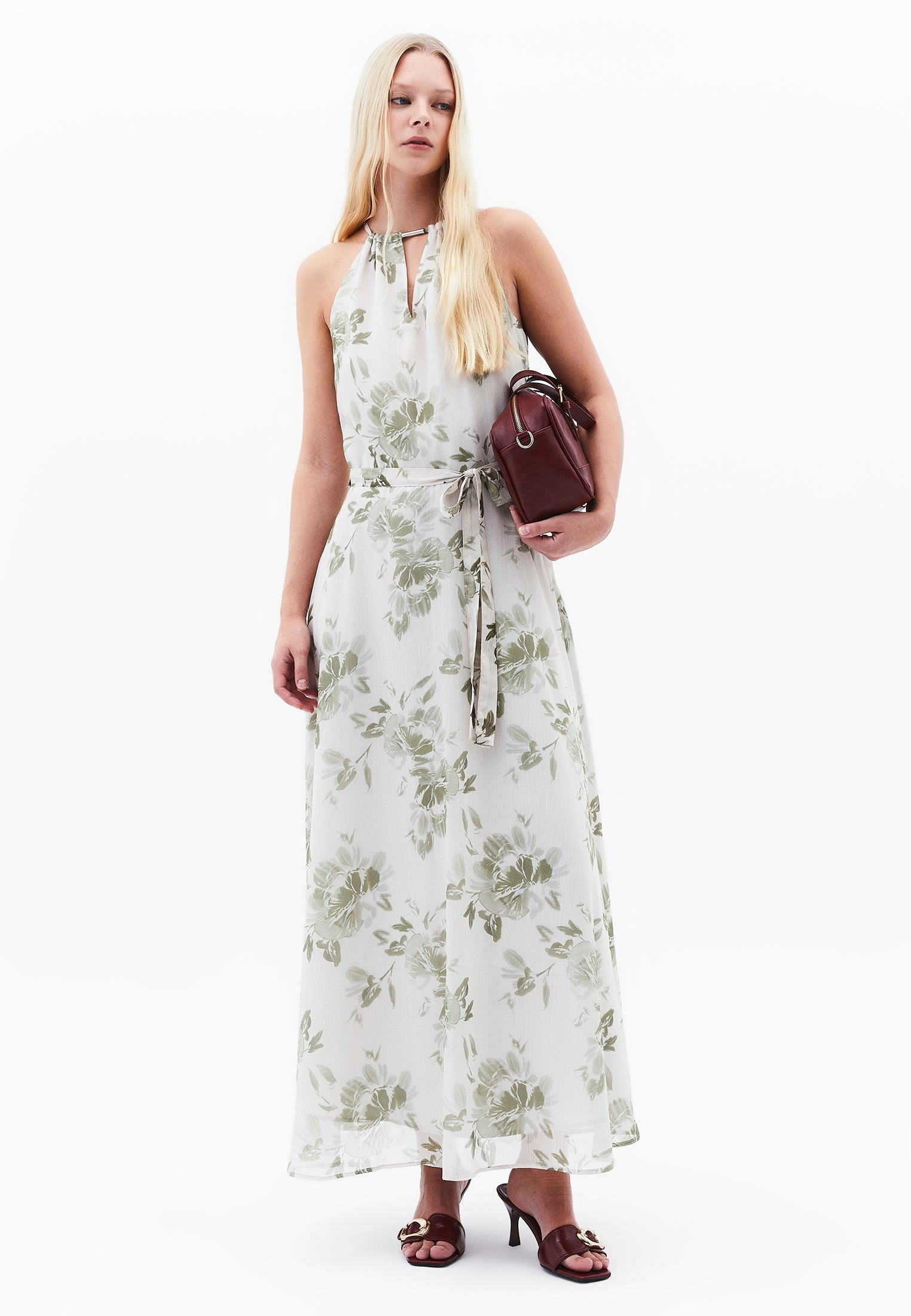 Halter Neck Long Printed Dress - FLOWER COMB