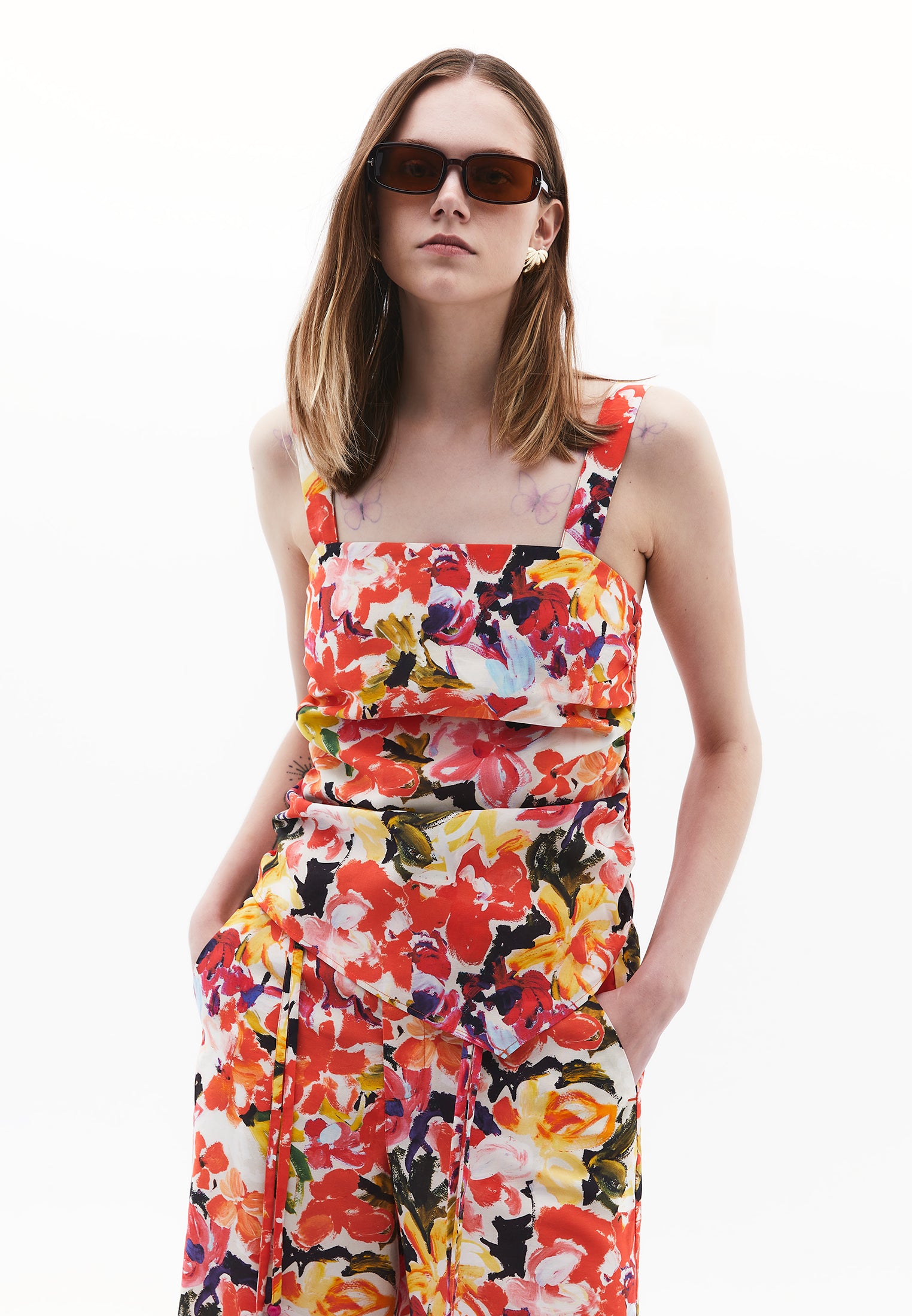 Sleeveless Square Neck Tank Top - FLOWER COMB