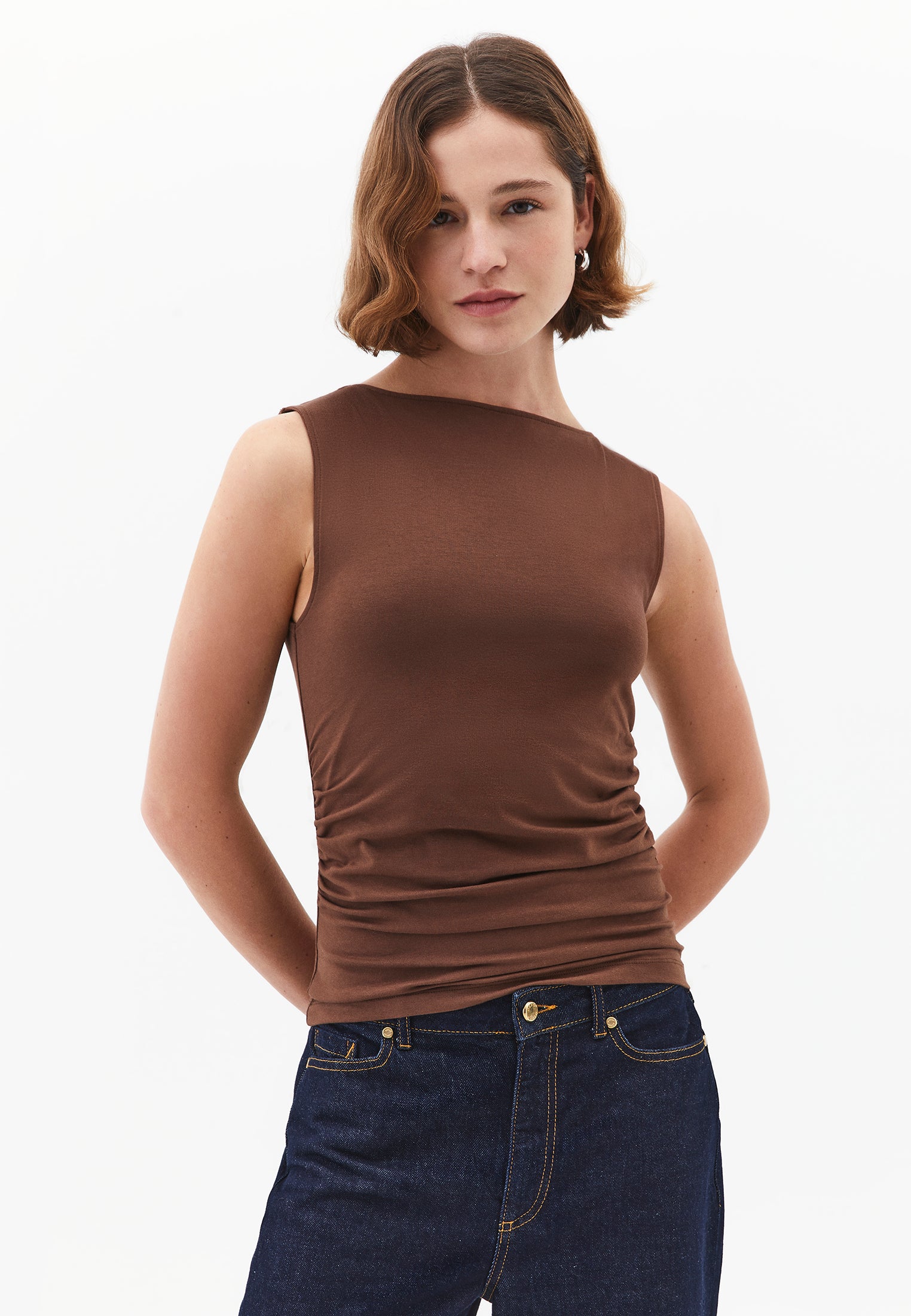 Boat Neck Bodycon Tank Top - FONDUE FUDGE