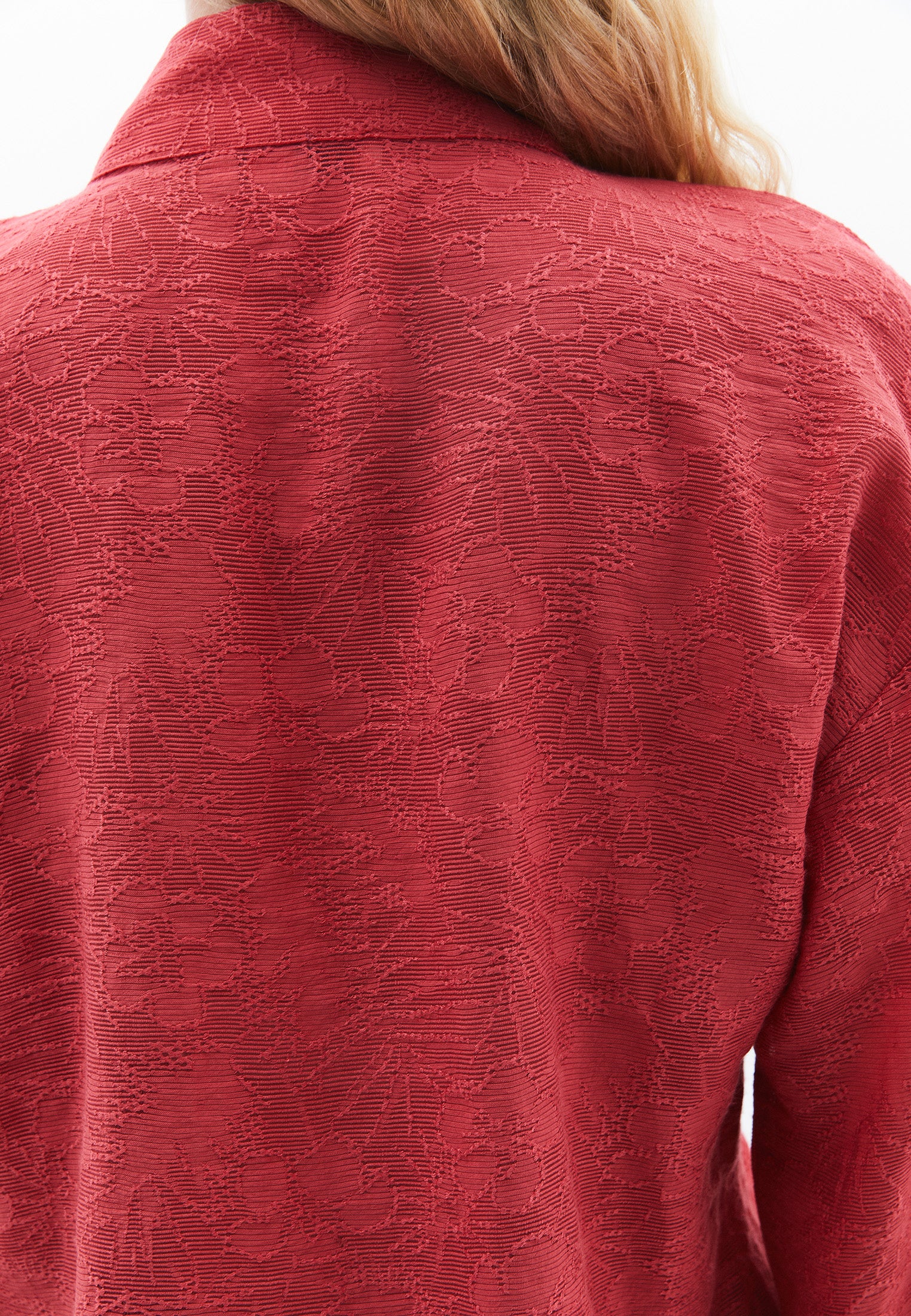 High Neck Balloon Sleeve Tie Blouse - GARNET ROSE