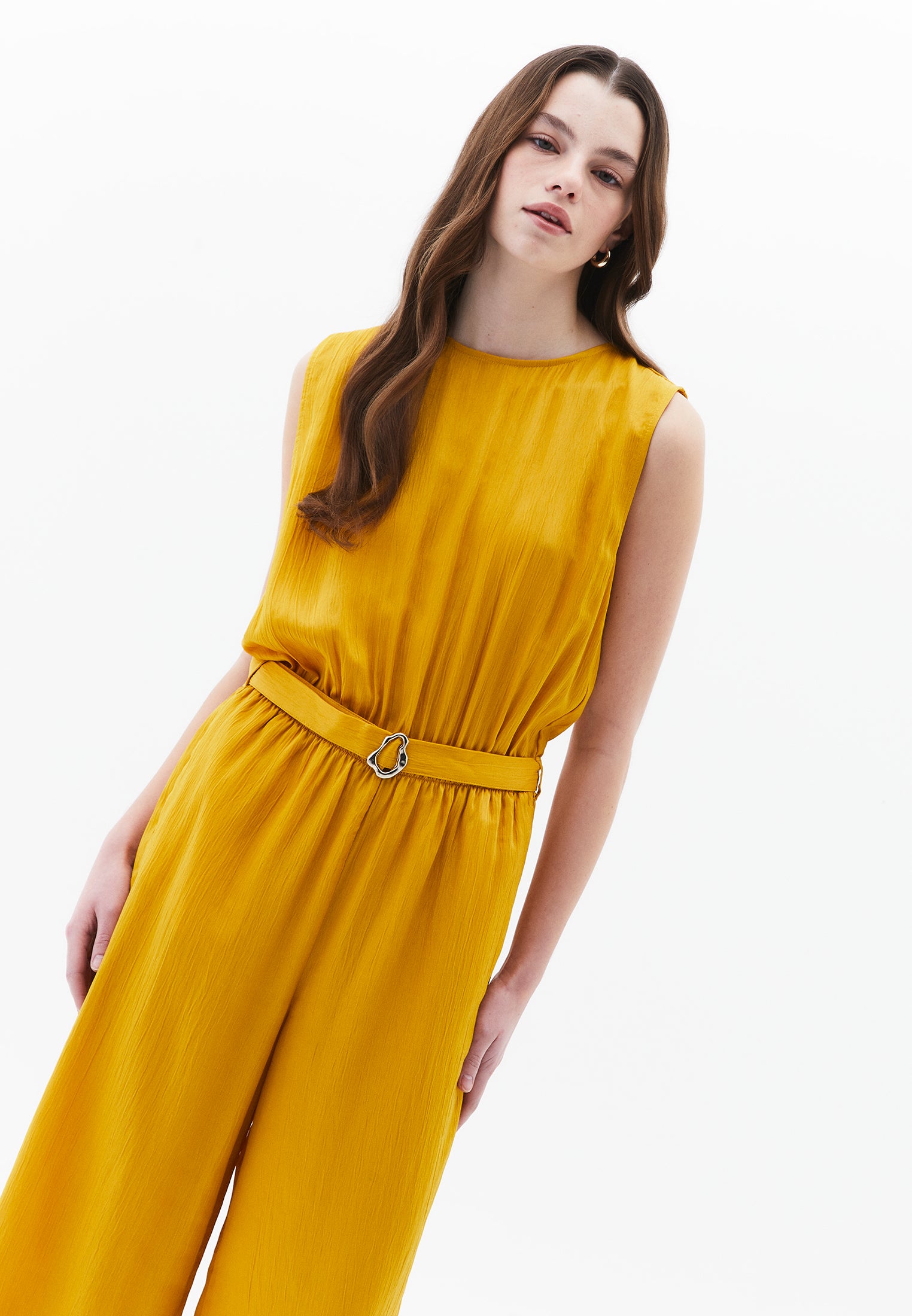 Long Jumpsuit With Belt Detail - GOLDEN SPICE