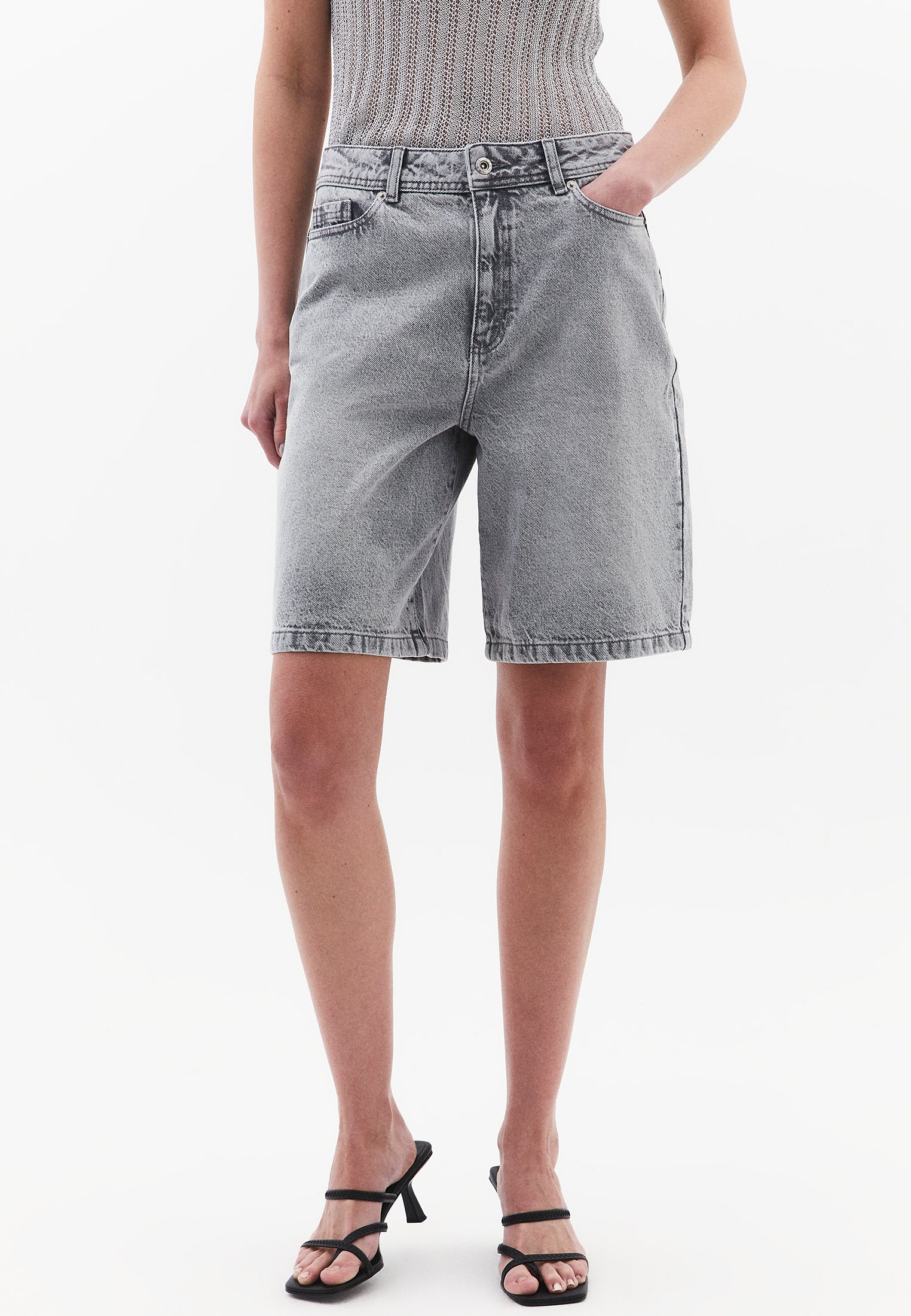 شورت دنيم قطني - دنيم رمادي