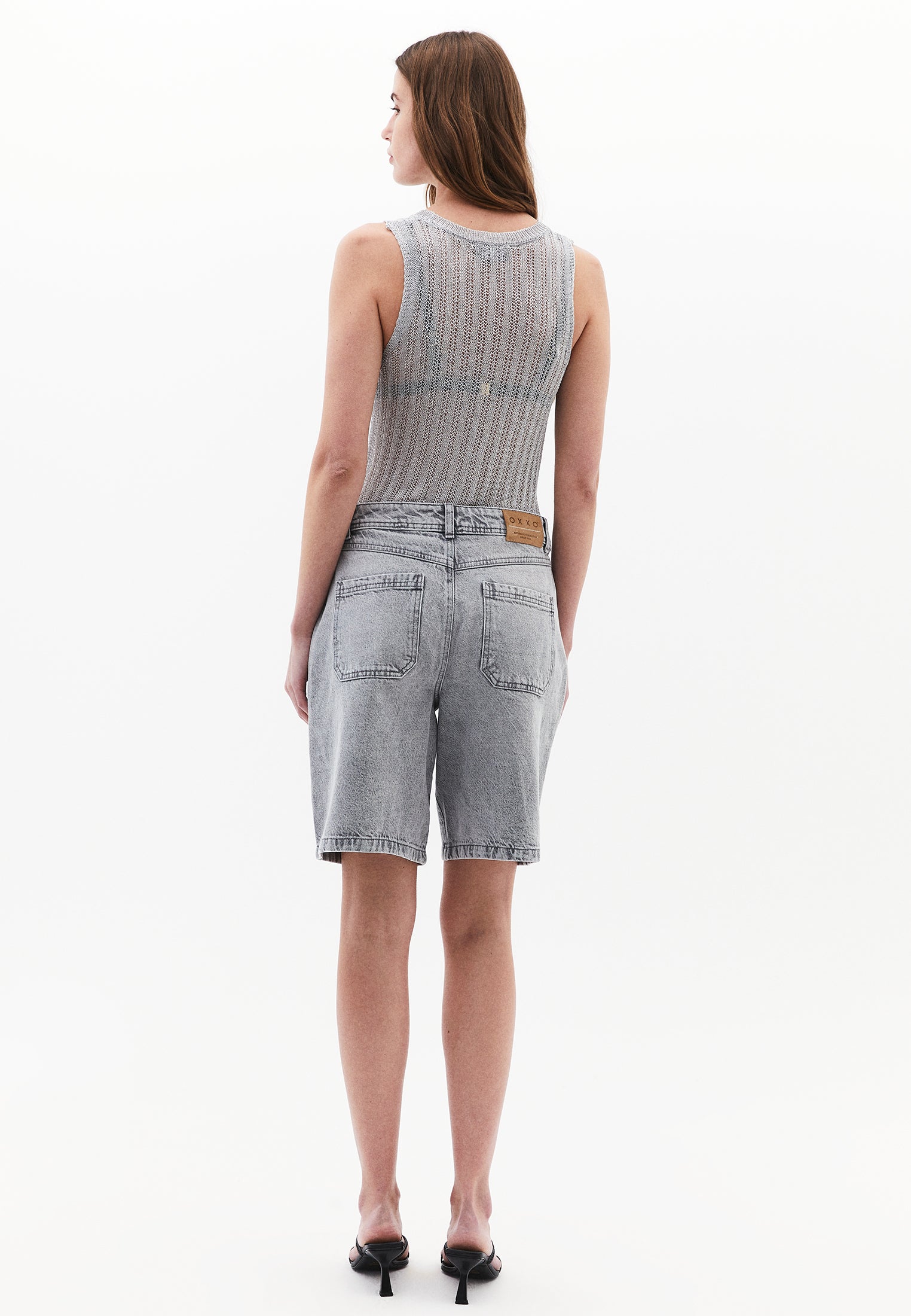 شورت دنيم قطني - دنيم رمادي