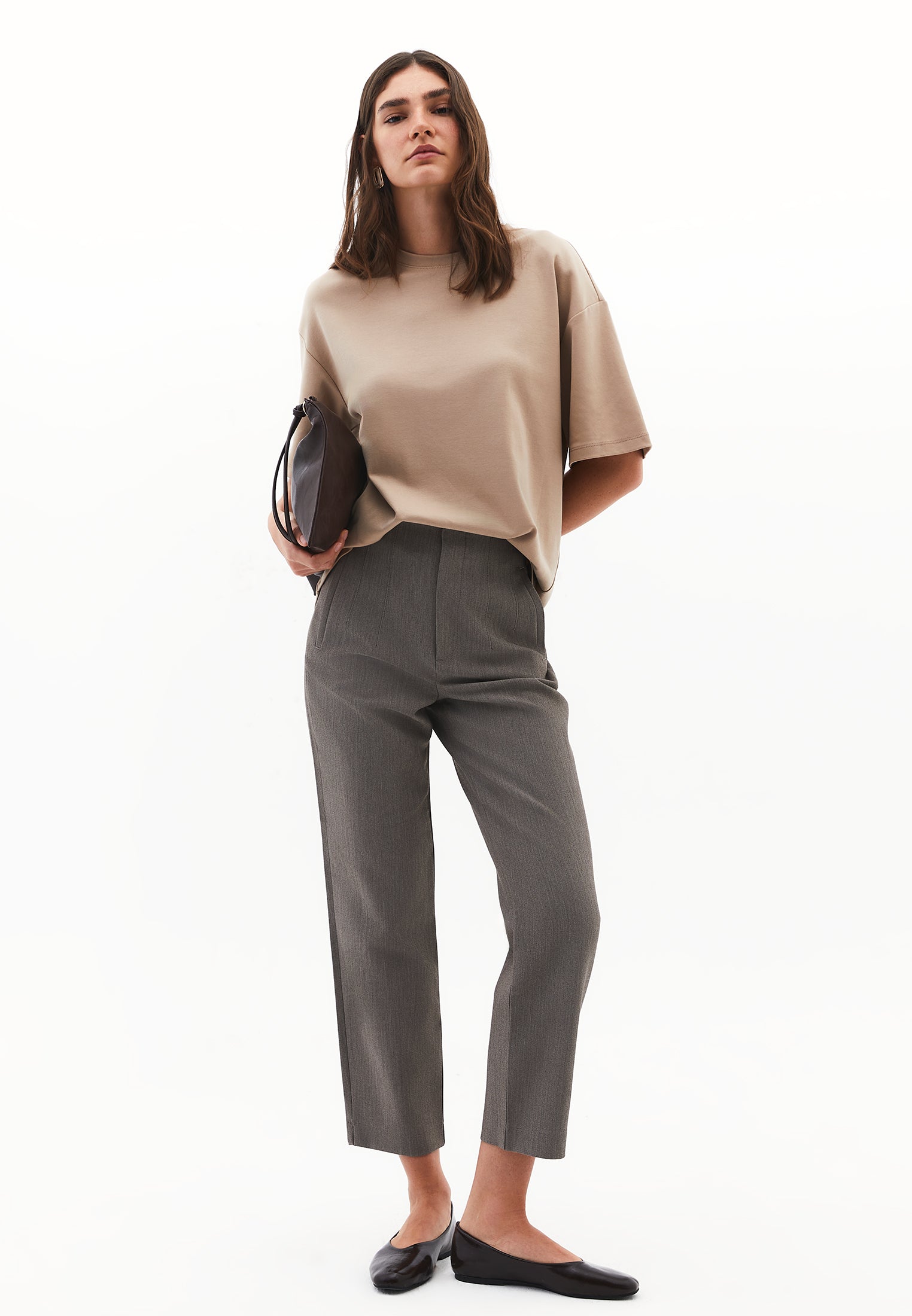 Carrot Cut High Waist Pants - GREY MELANGE