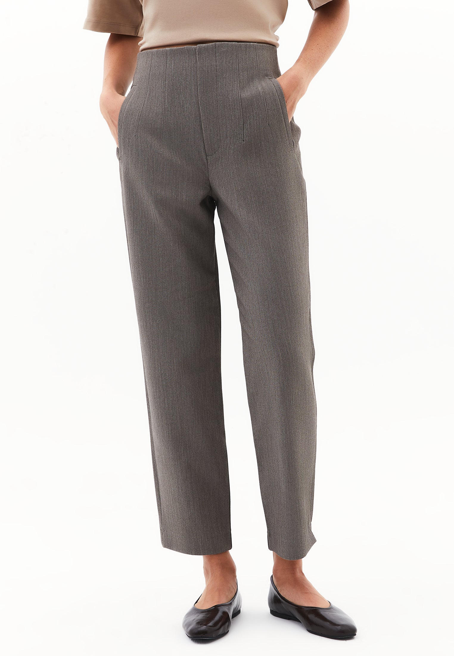 Carrot Cut High Waist Pants - GREY MELANGE