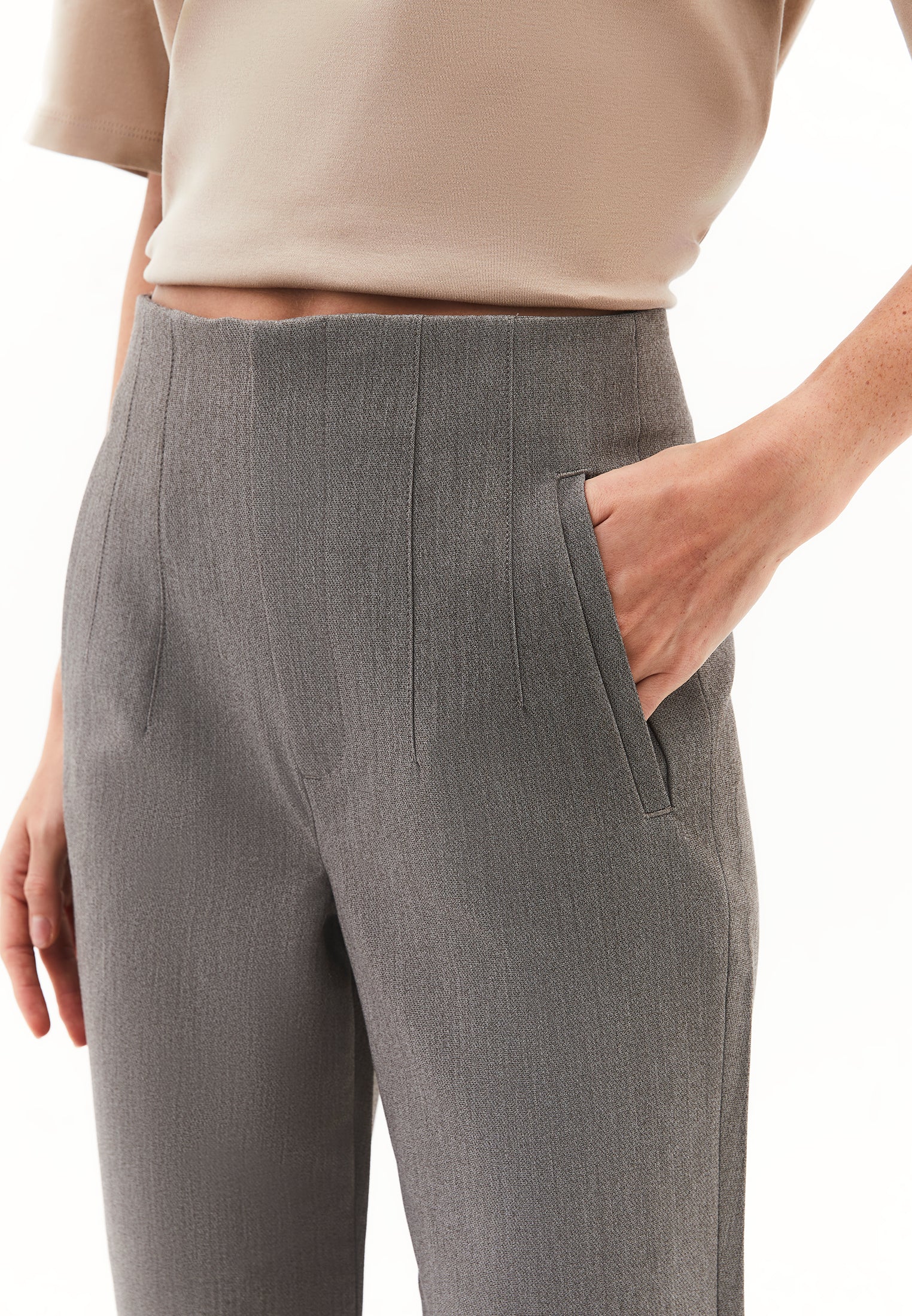 Carrot Cut High Waist Pants - GREY MELANGE