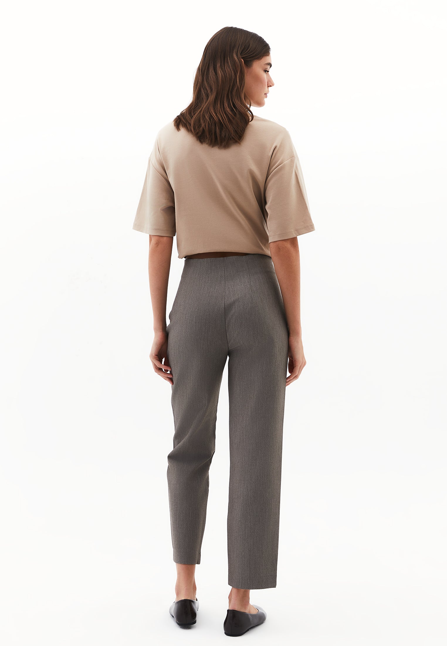 Carrot Cut High Waist Pants - GREY MELANGE
