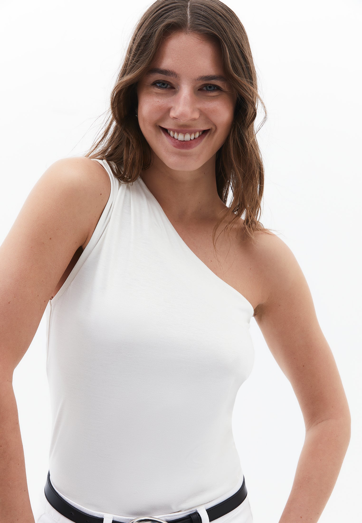 Pleated One-Shoulder Blouse - ICE MILK