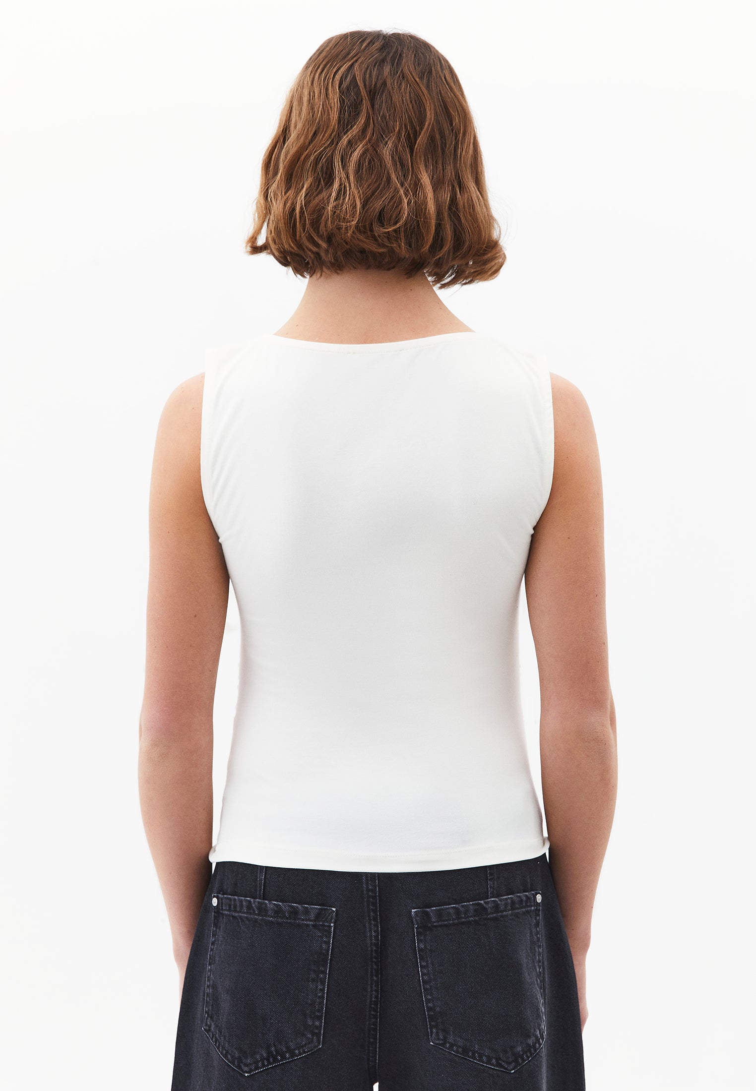 Boat Neck Bodycon Tank Top - ICE MILK