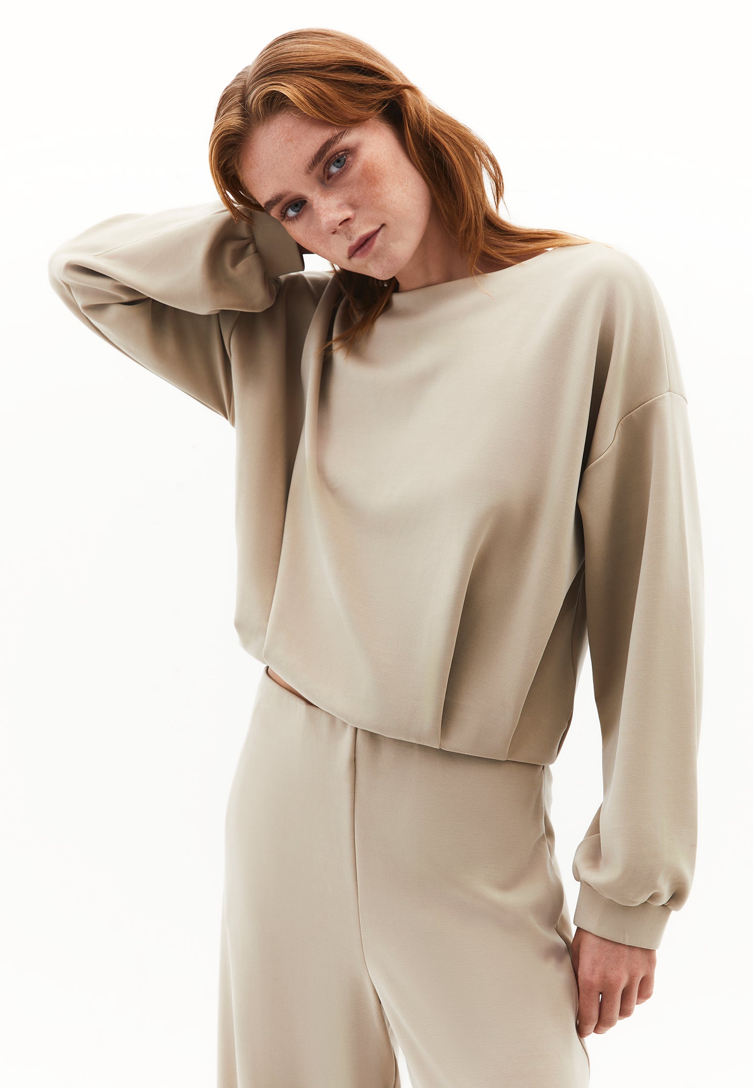 V Neck Modal Sweatshirt - ISLAND FOSSIL