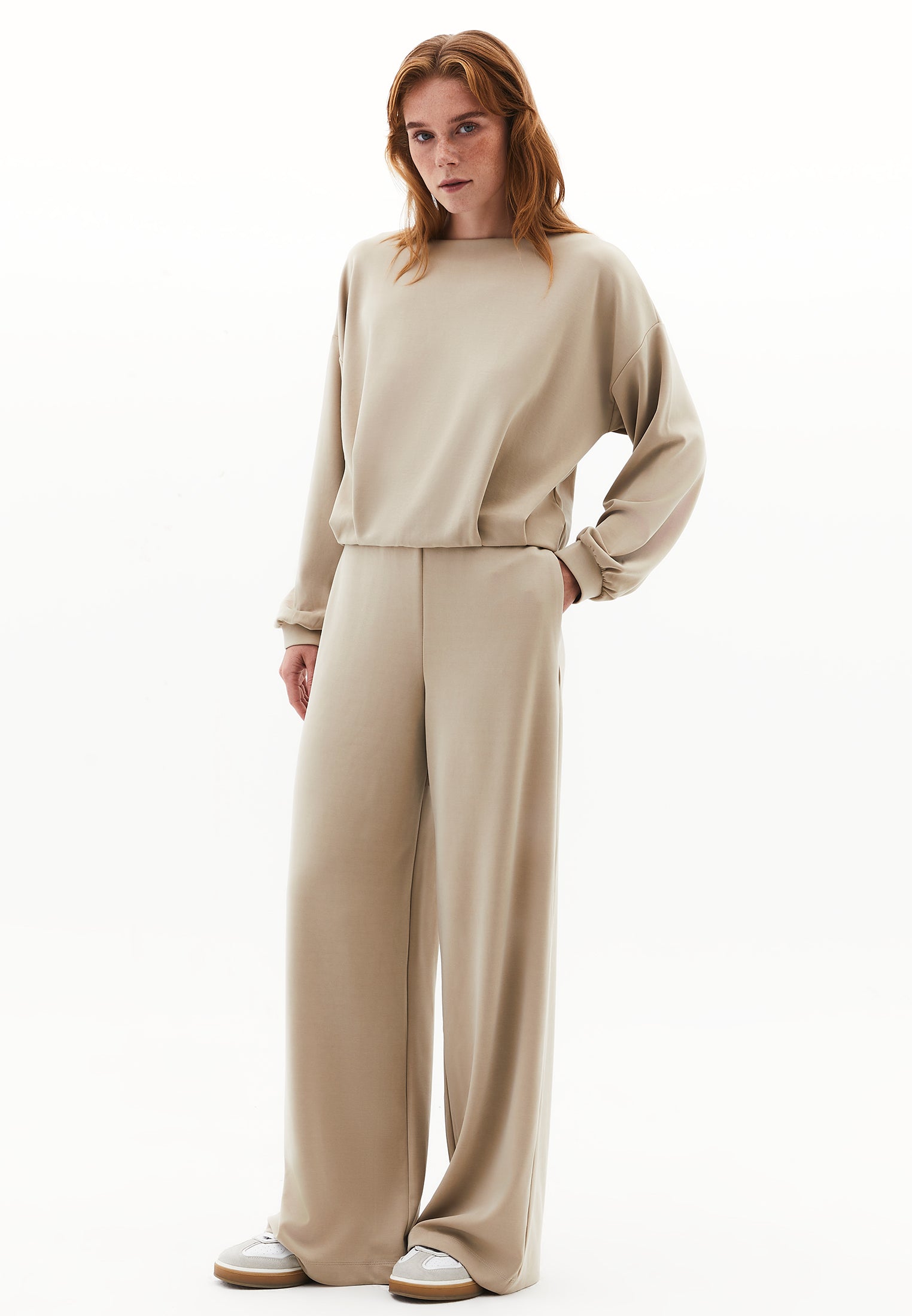 Wide Leg Pants With Modal Content - ISLAND FOSSIL
