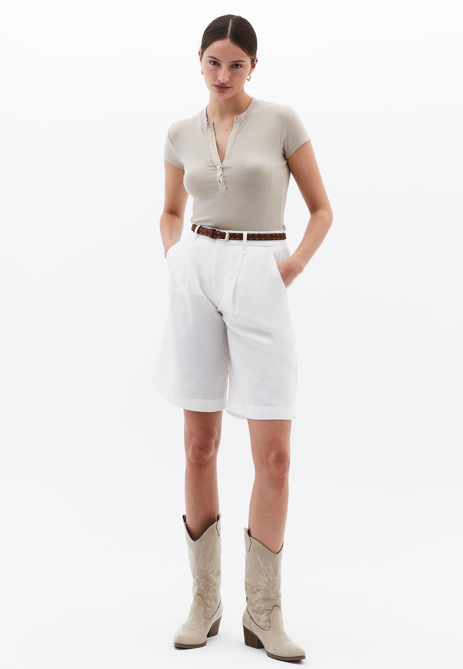 Button Detailed T-Shirt - ISLAND FOSSIL