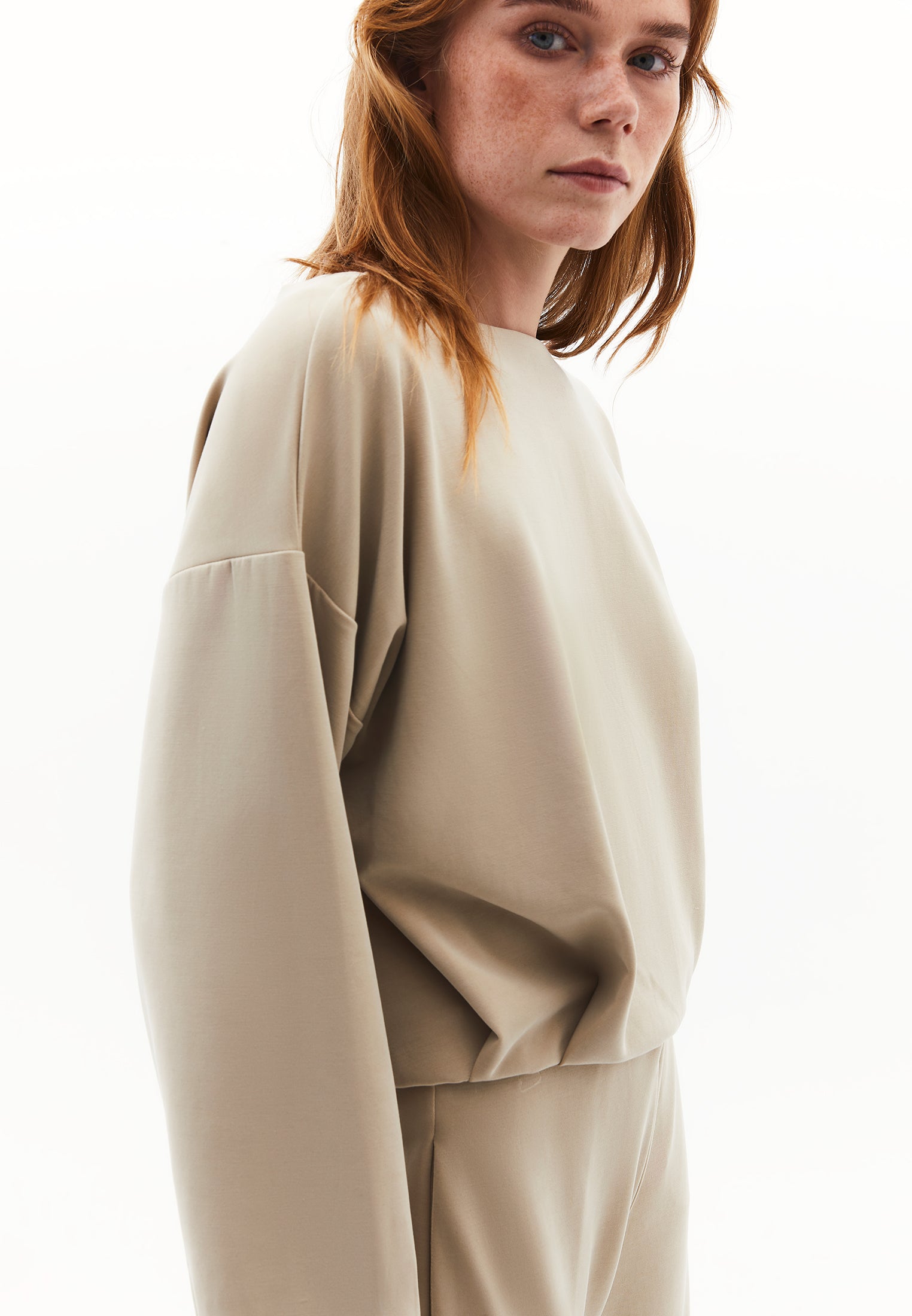 V Neck Modal Sweatshirt - ISLAND FOSSIL