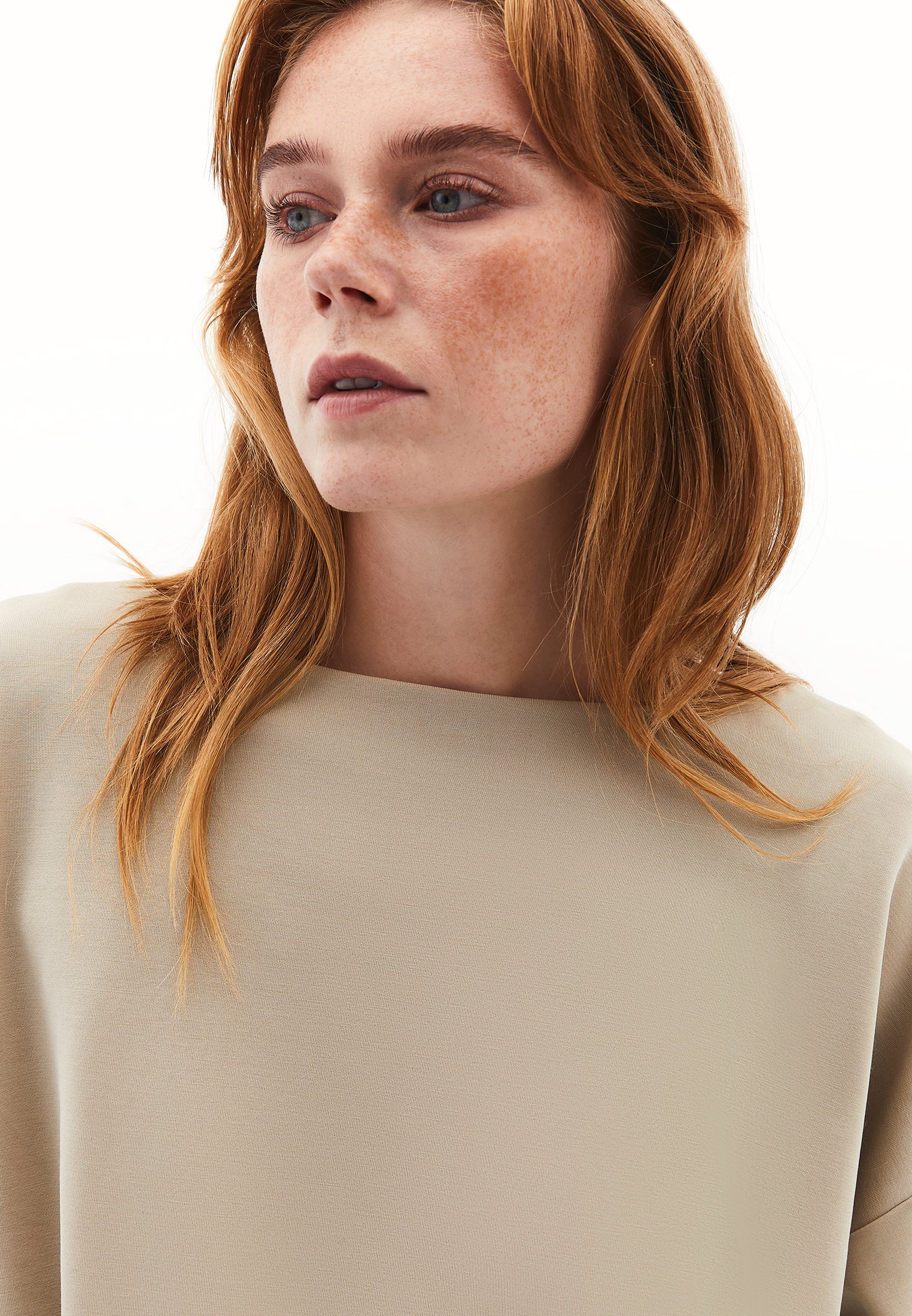 V Neck Modal Sweatshirt - ISLAND FOSSIL