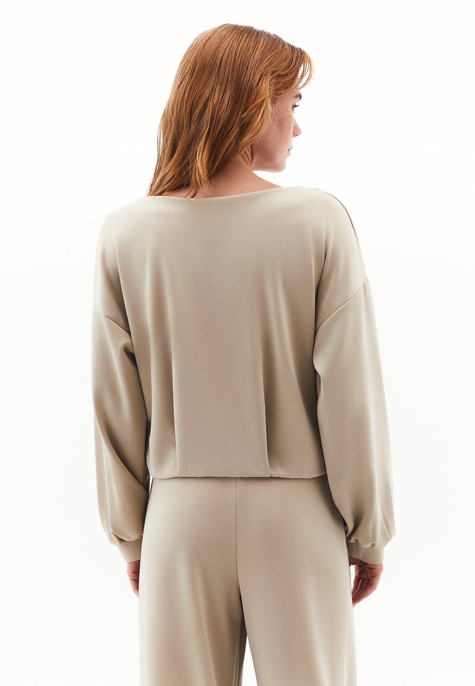 V Neck Modal Sweatshirt - ISLAND FOSSIL