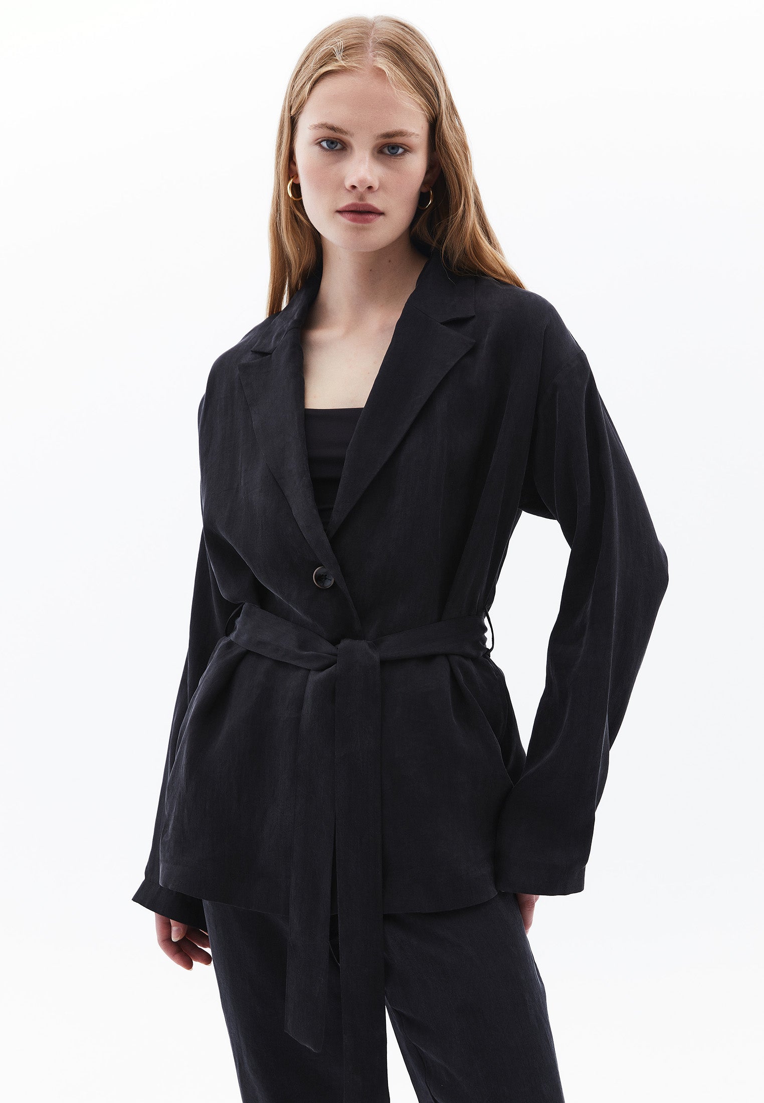 Belted Blazer Jacket - JET BLACK