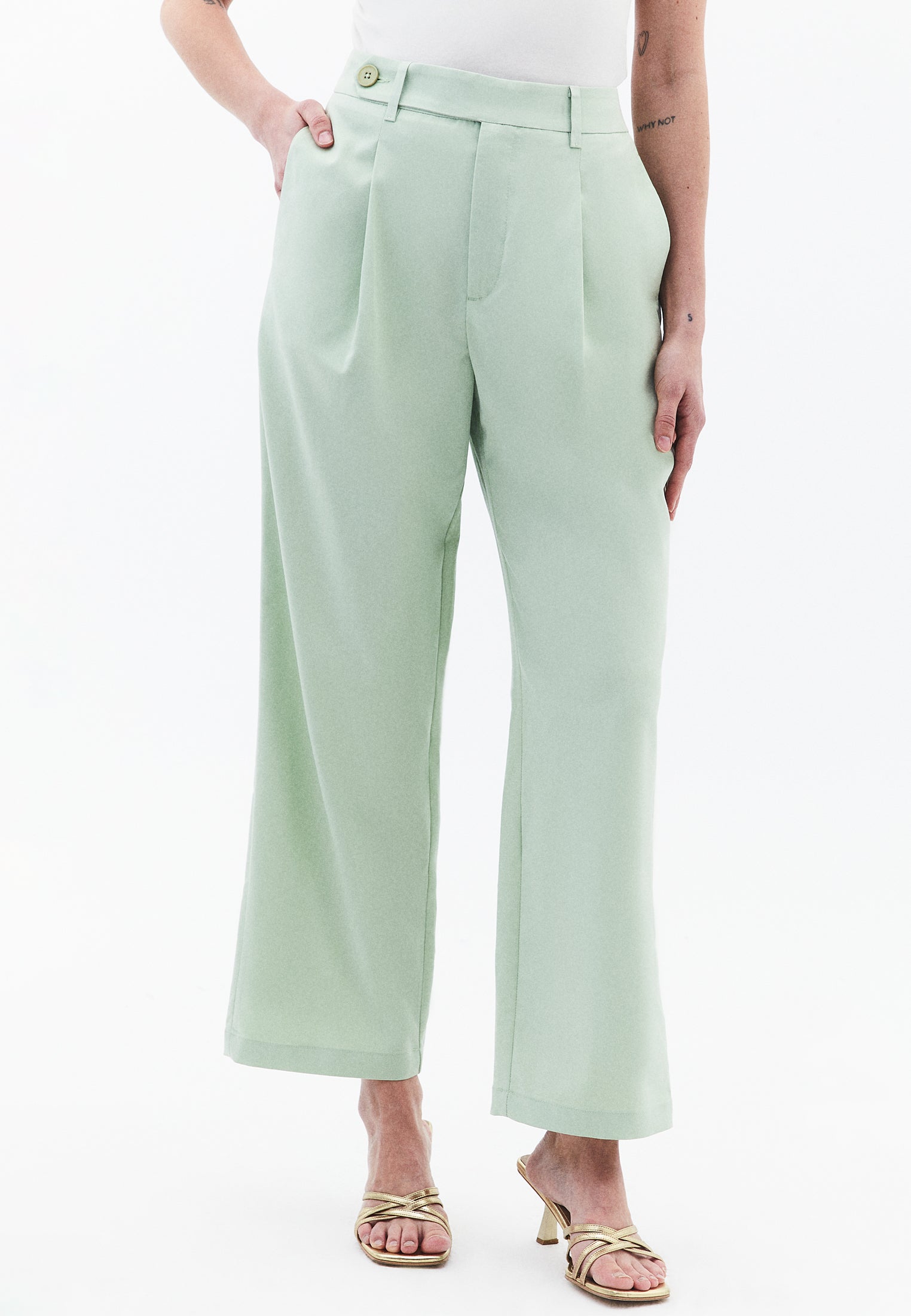 بنطلون ذو ثنيات مستقيمة الساقين - أخضر لوريل