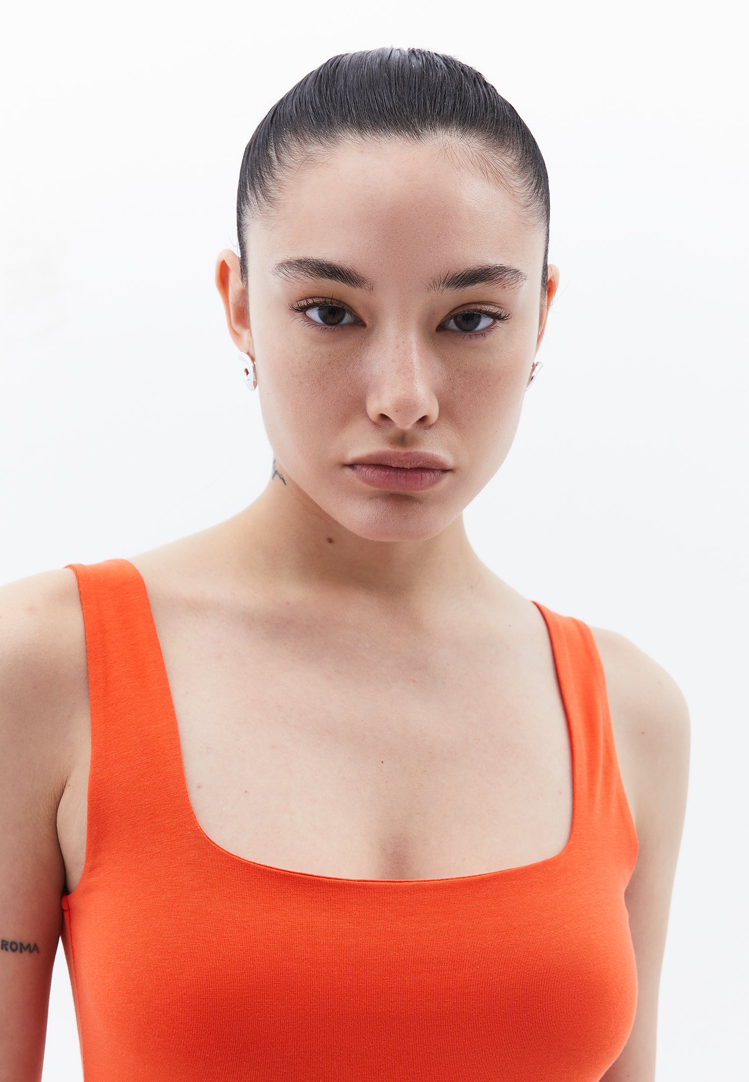 Square Neck Tank Top - MANDARIN RED