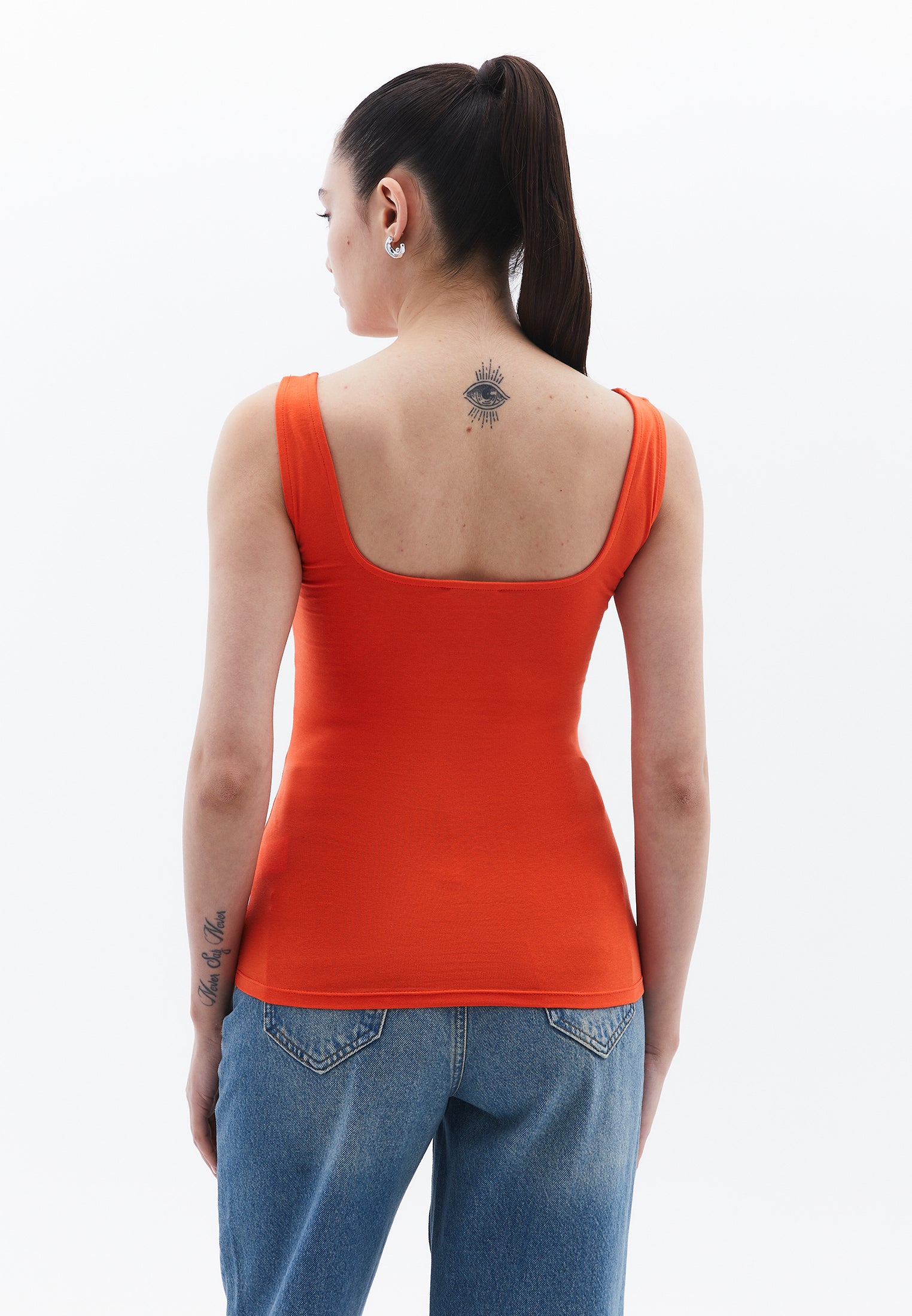 Square Neck Tank Top - MANDARIN RED