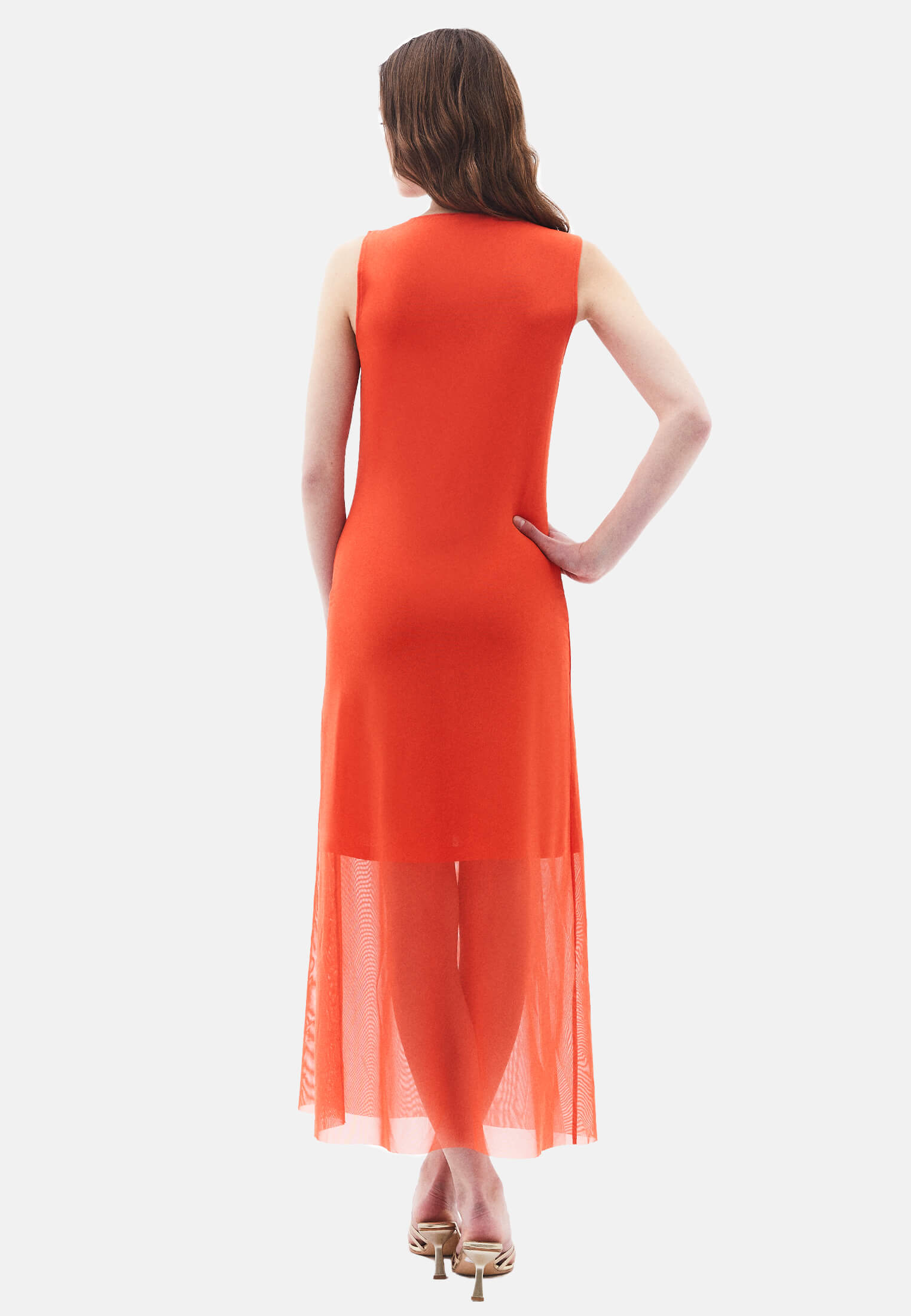 Mesh Long Dress - MANDARIN RED