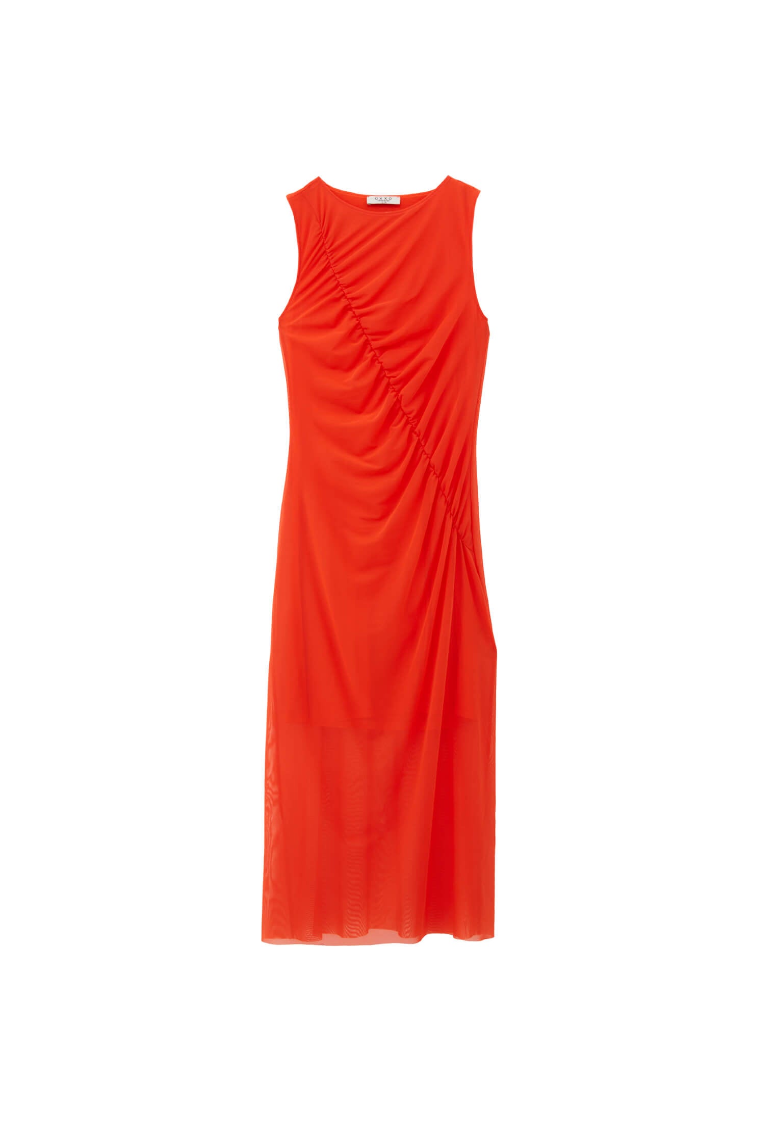 Mesh Long Dress - MANDARIN RED