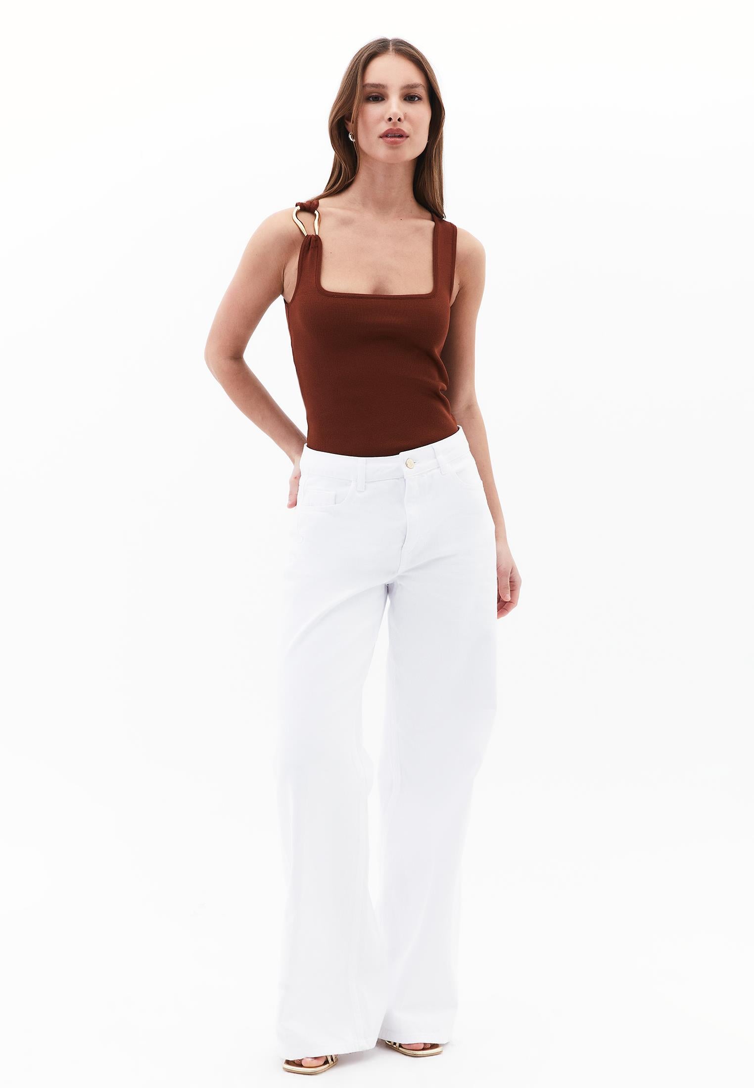 Buckled Crew Neck Tank Top - MAPLE SYRUP