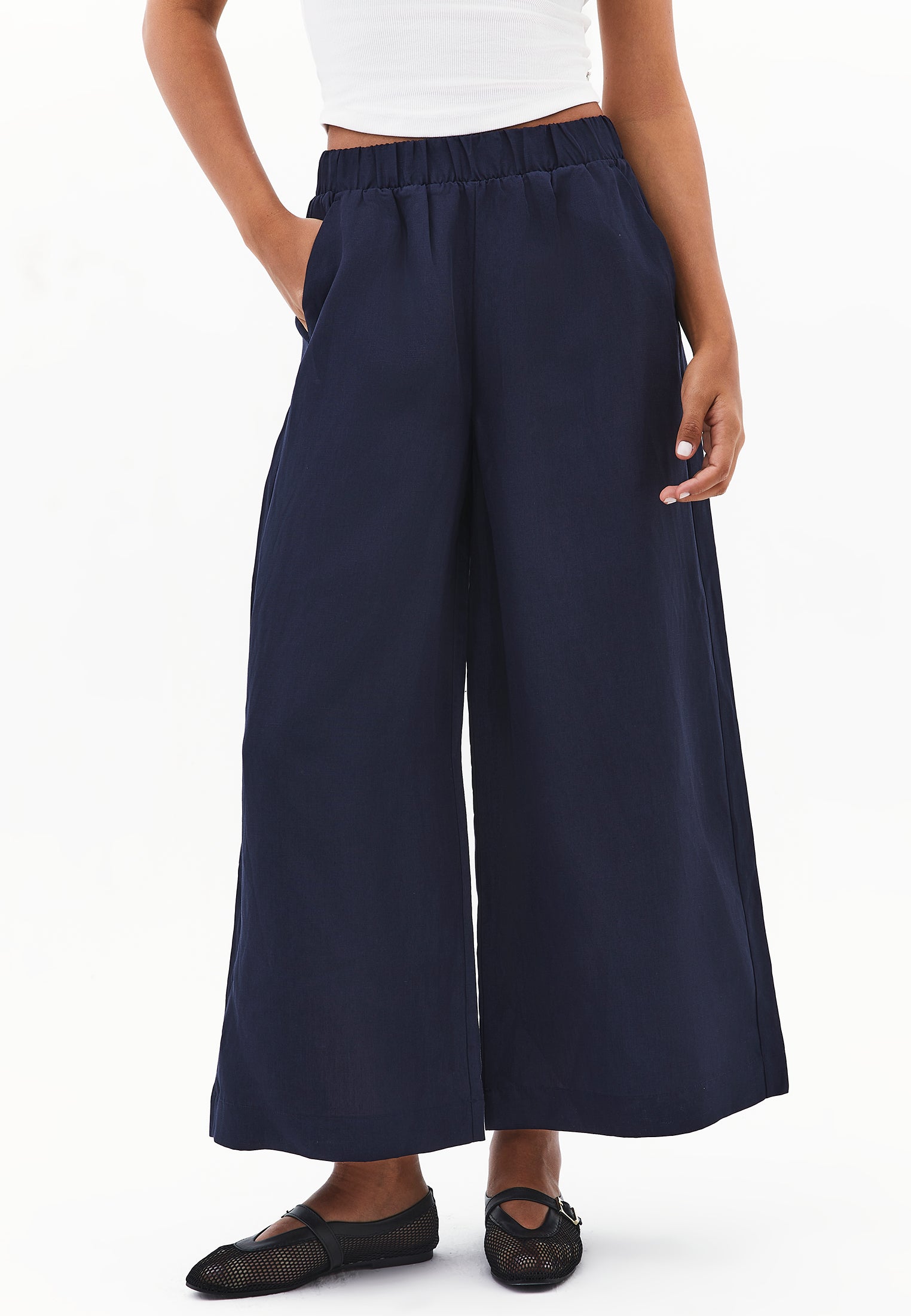 High Waist Wide Leg Pants - MIDNIGHT
