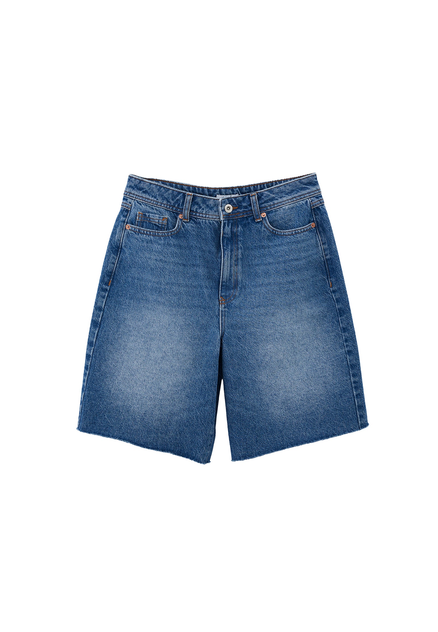 شورت صيفي من الدنيم - دنيم أزرق متوسط الطول