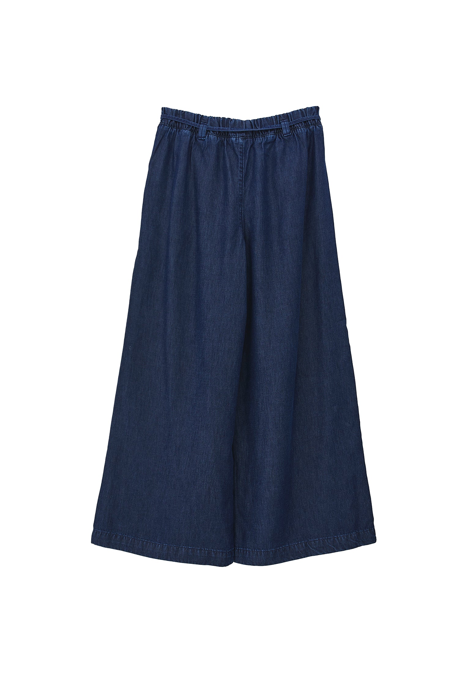 سروال جينز بخصر مطاطي واسع الساقين - جينز أزرق داينم متوسط